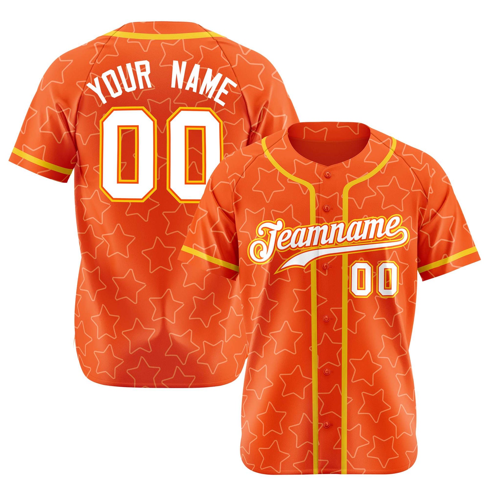 Custom Star Orange White-Gold Baseball Jersey Button Down Shirt Personalized for Adults/Youth