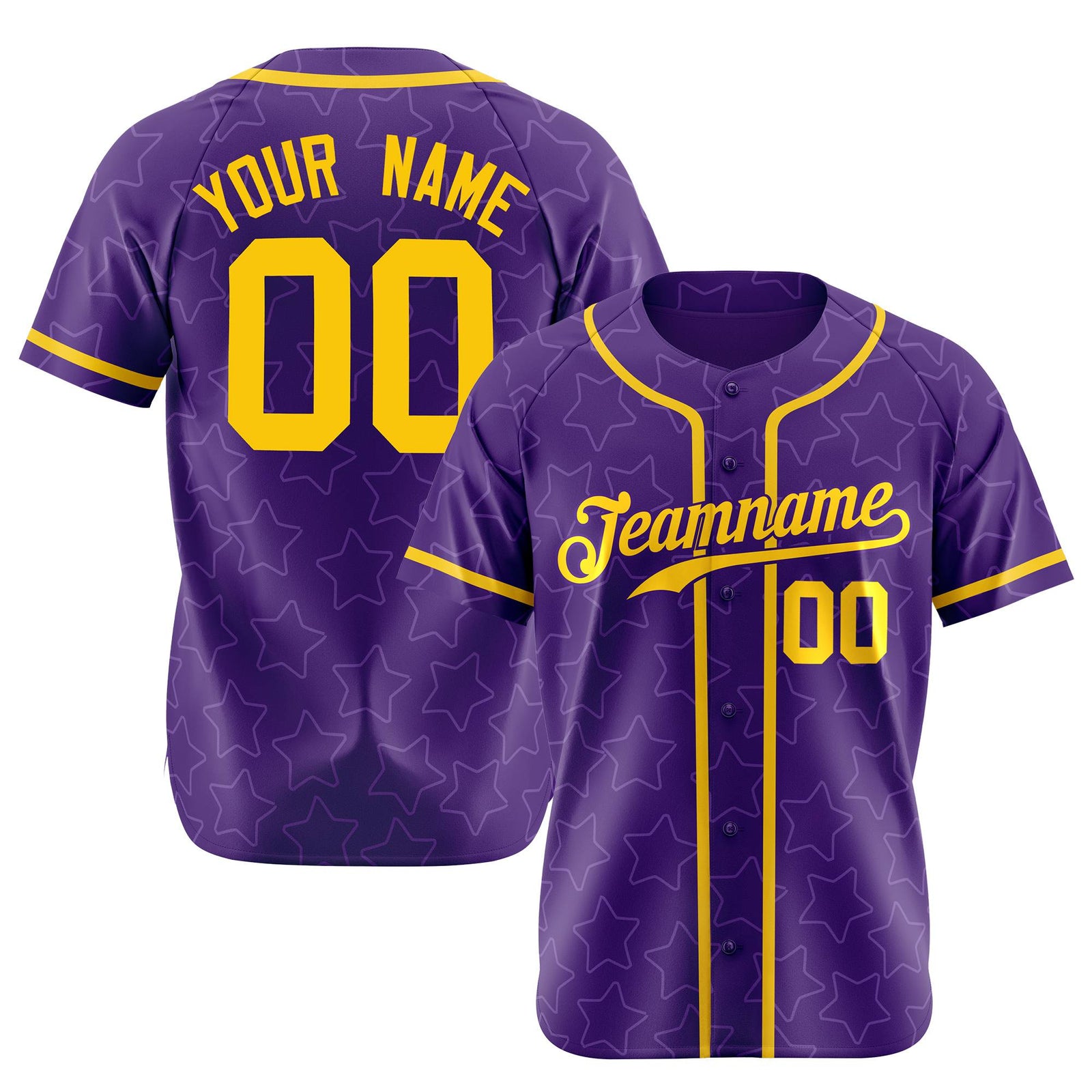Custom Star Purple Gold Baseball Jersey Button Down Shirt Personalized for Adults/Youth
