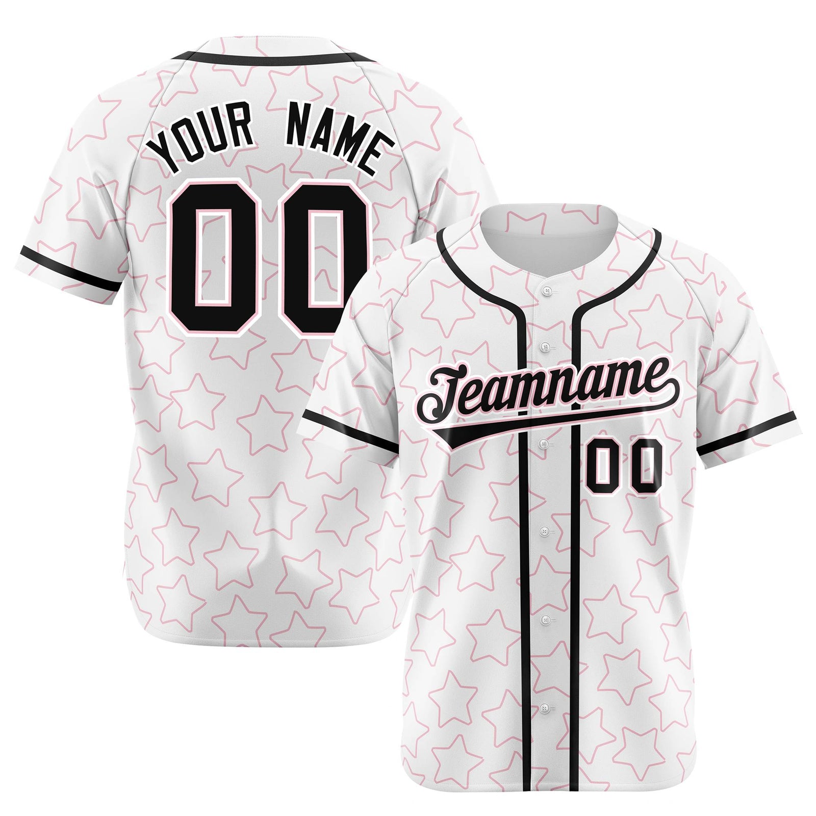 Custom Star White Black Baseball Jersey Button Down Shirt Personalized for Adults/Youth