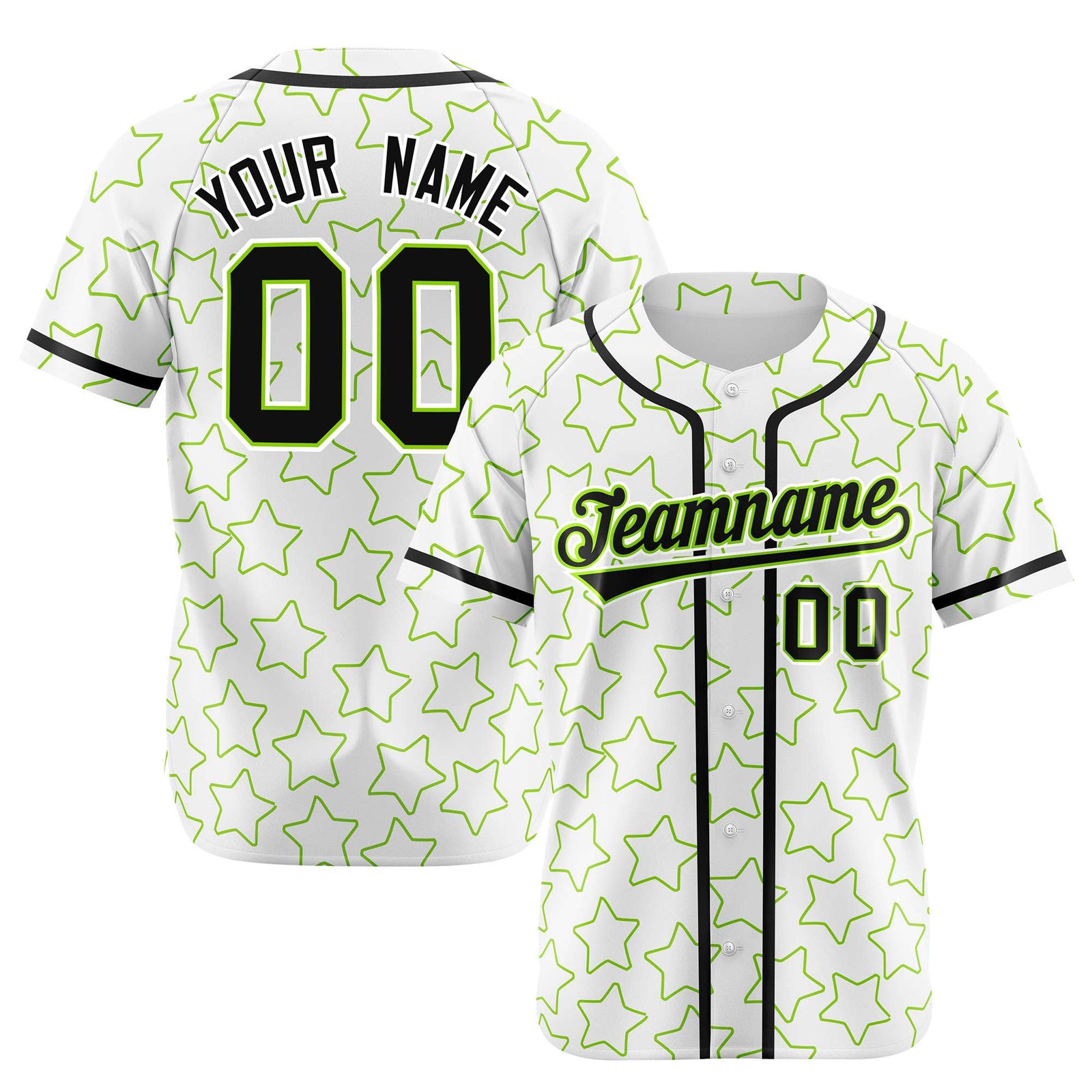 Custom Star White Green-Black Baseball Jersey Button Down Shirt Personalized for Adults/Youth