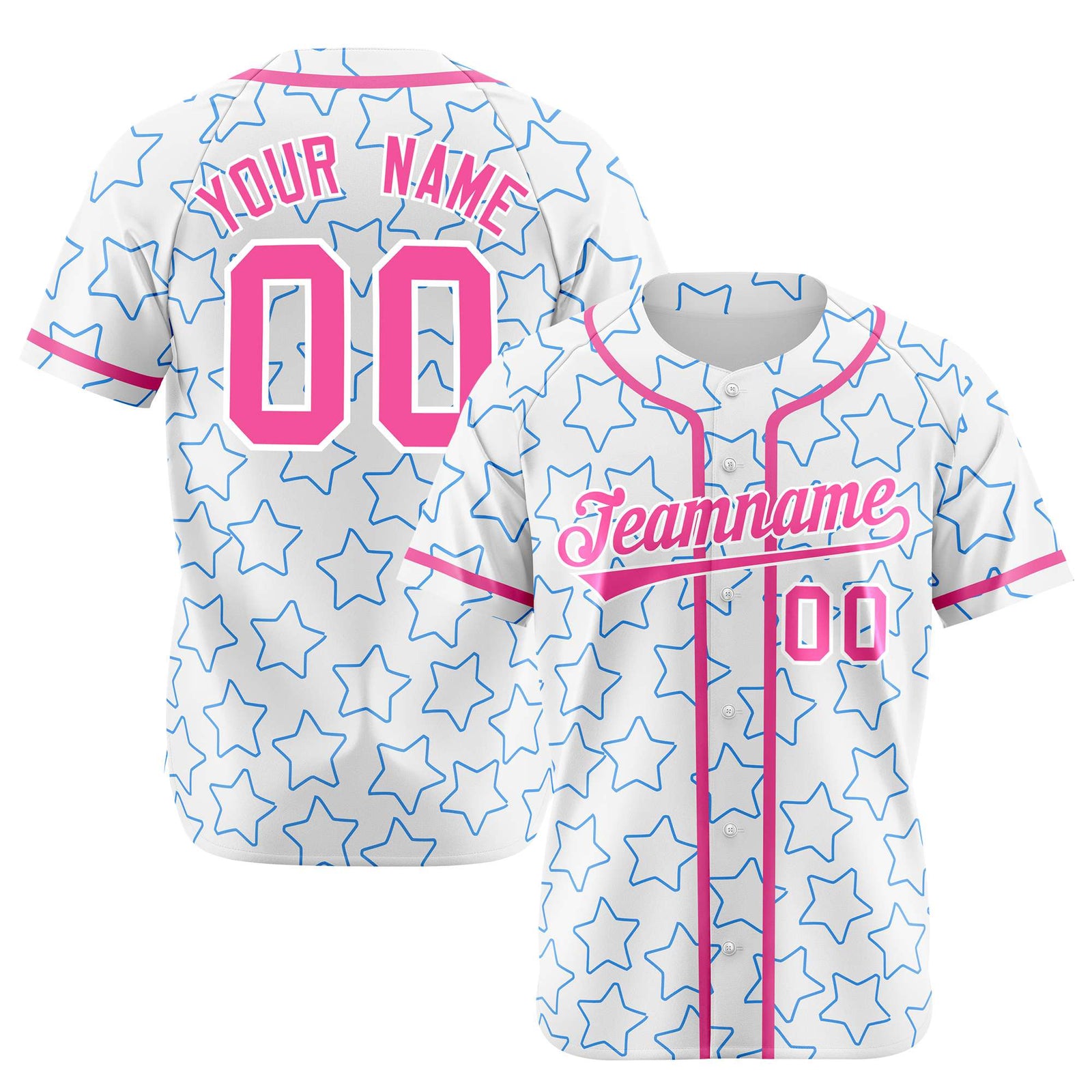 Custom Star White Pink Baseball Jersey Button Down Shirt Personalized for Adults/Youth