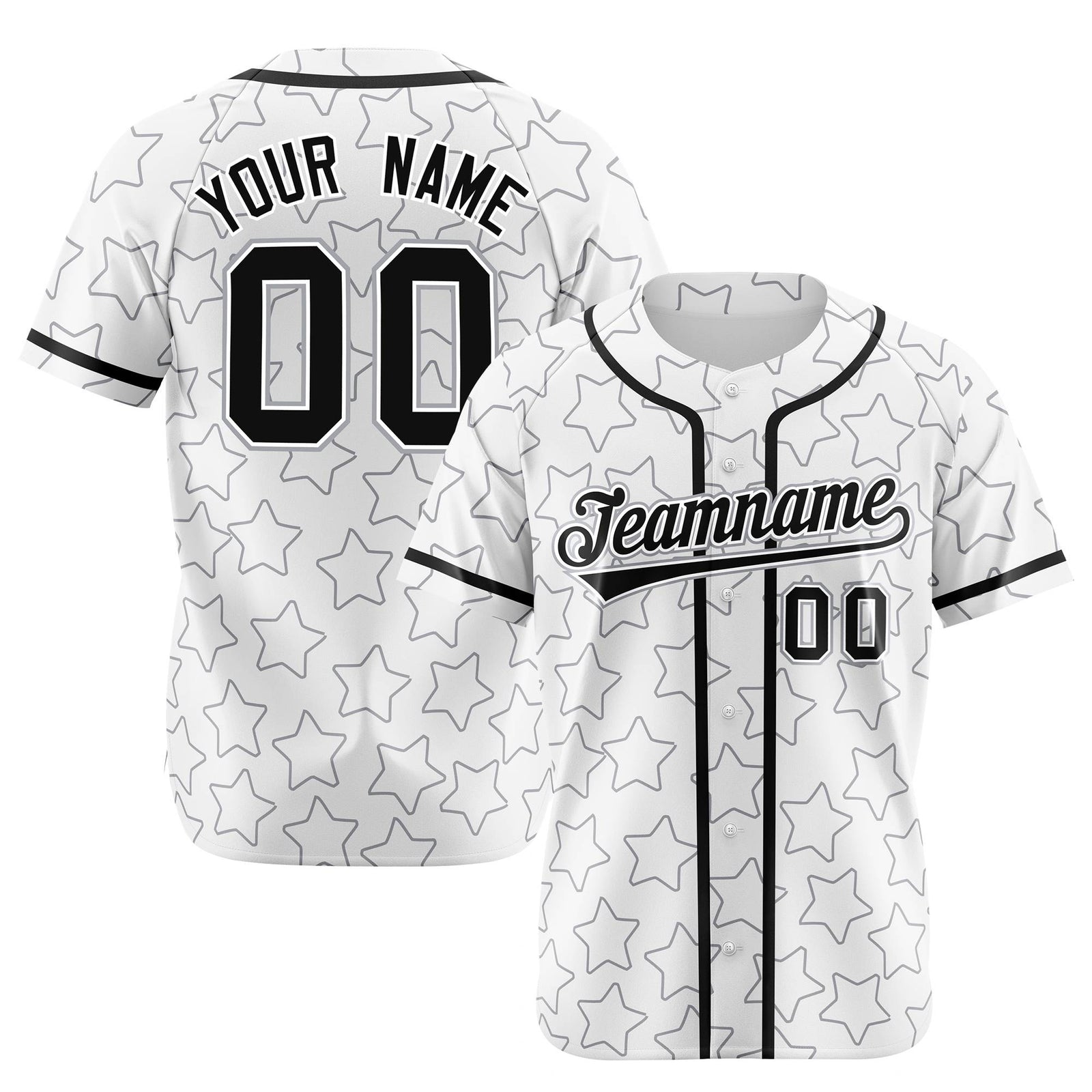 Custom Star White Black Baseball Jersey Button Down Shirt Personalized for Adults/Youth