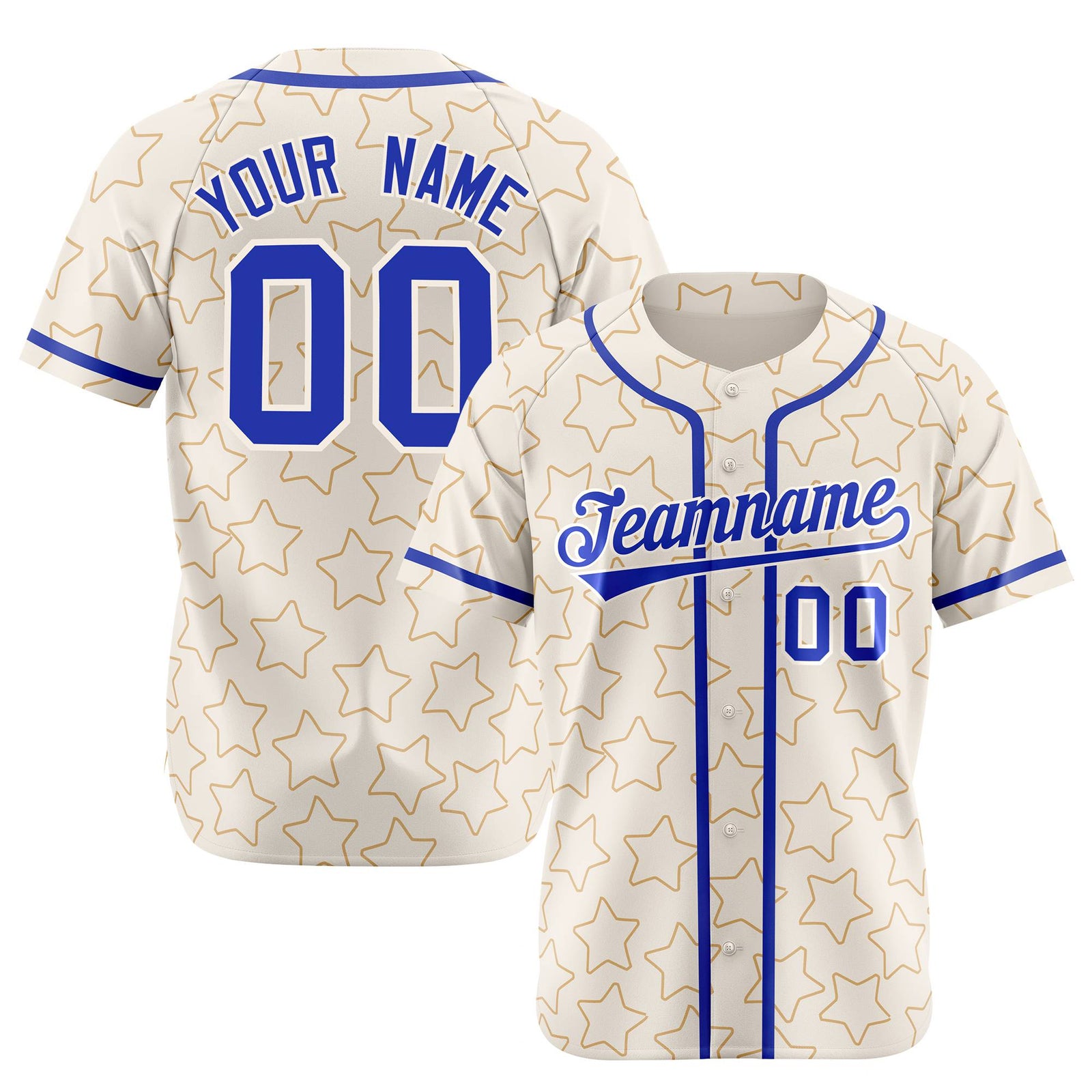 Custom Star Cream Blue Baseball Jersey Button Down Shirt Personalized for Adults/Youth