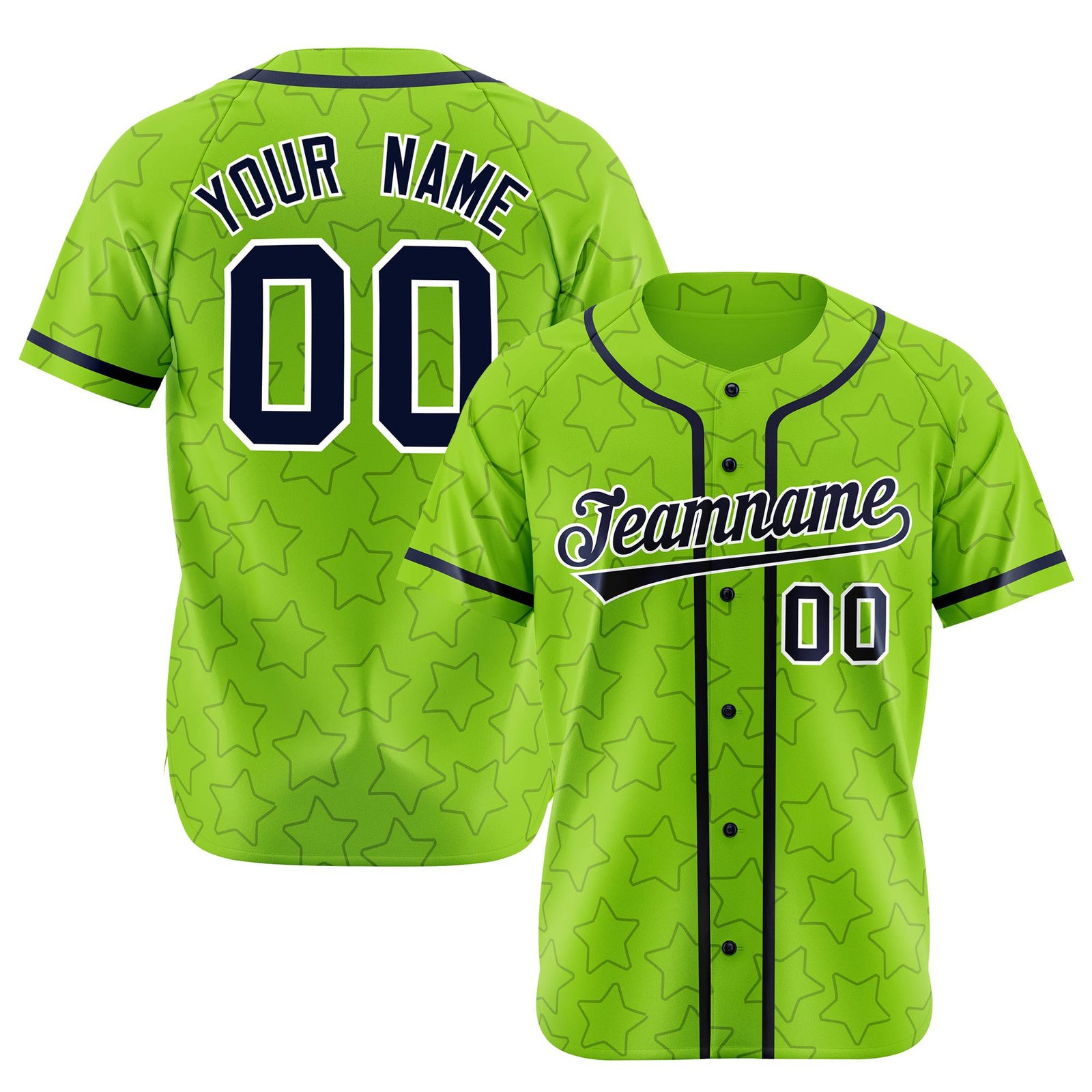 Custom Star Neon Green-Blue Baseball Jersey Button Down Shirt Personalized for Adults/Youth