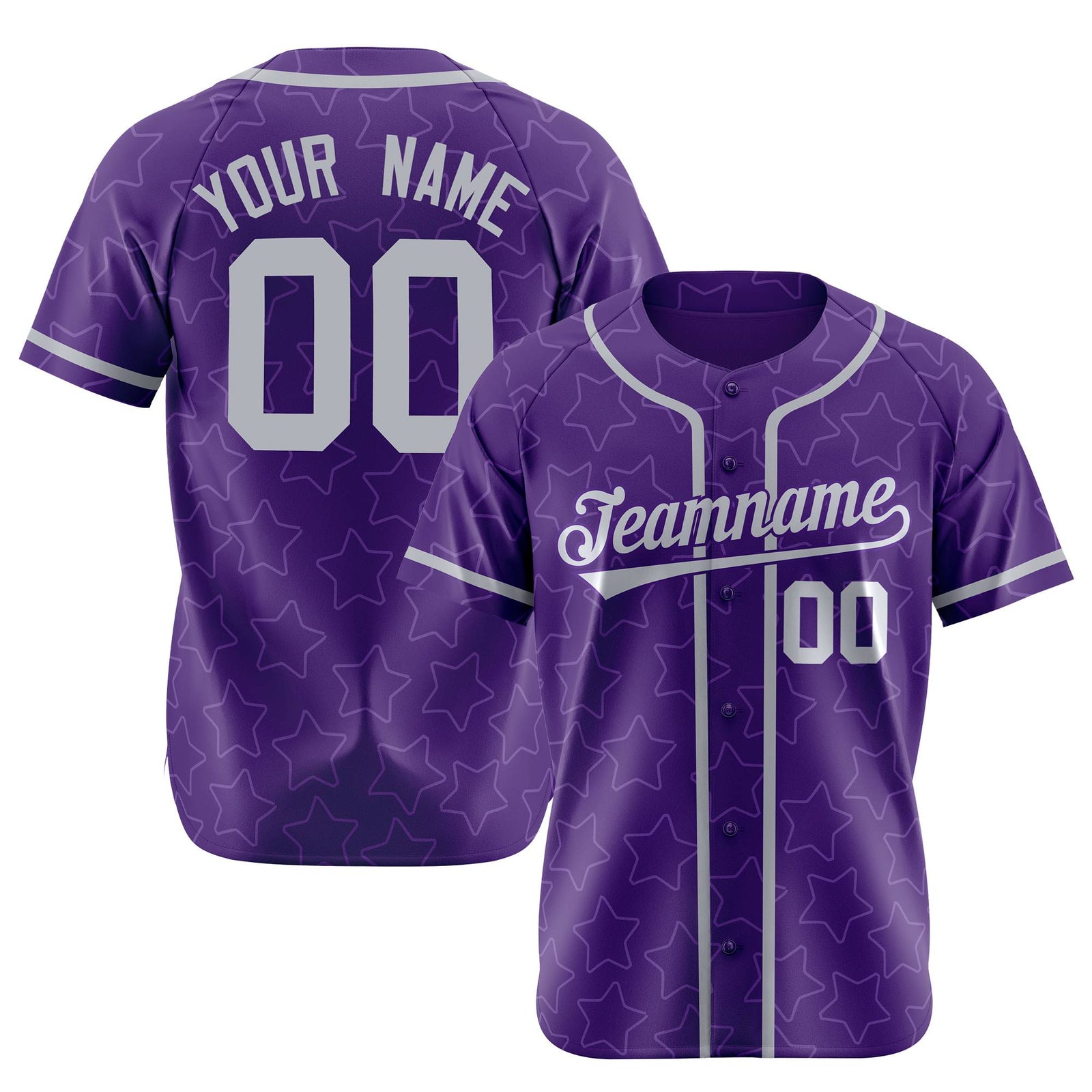 Custom Star Purple White Baseball Jersey Button Down Shirt Personalized for Adults/Youth