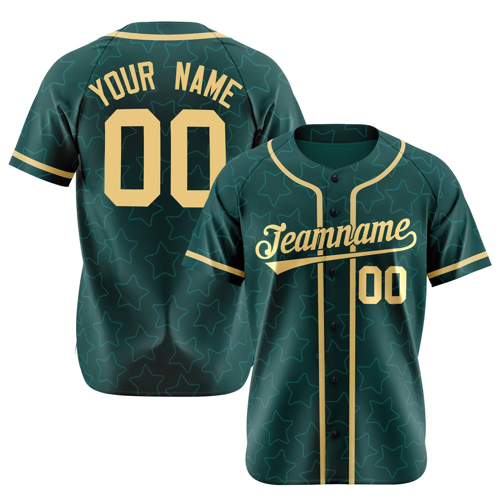 Custom Star Teal Gold Baseball Jersey Button Down Shirt Personalized for Adults/Youth
