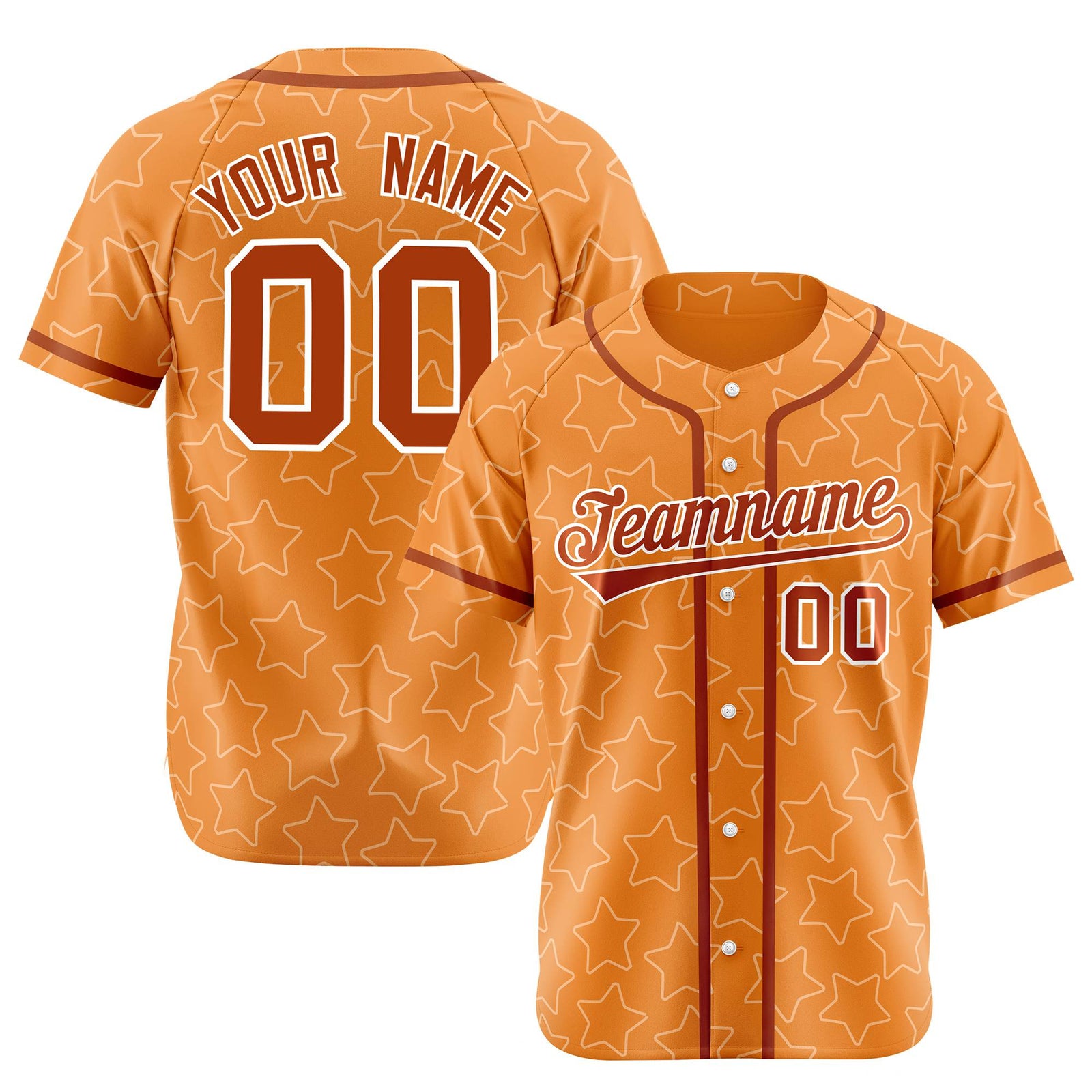 Custom Star Orange Red Baseball Jersey Button Down Shirt Personalized for Adults/Youth