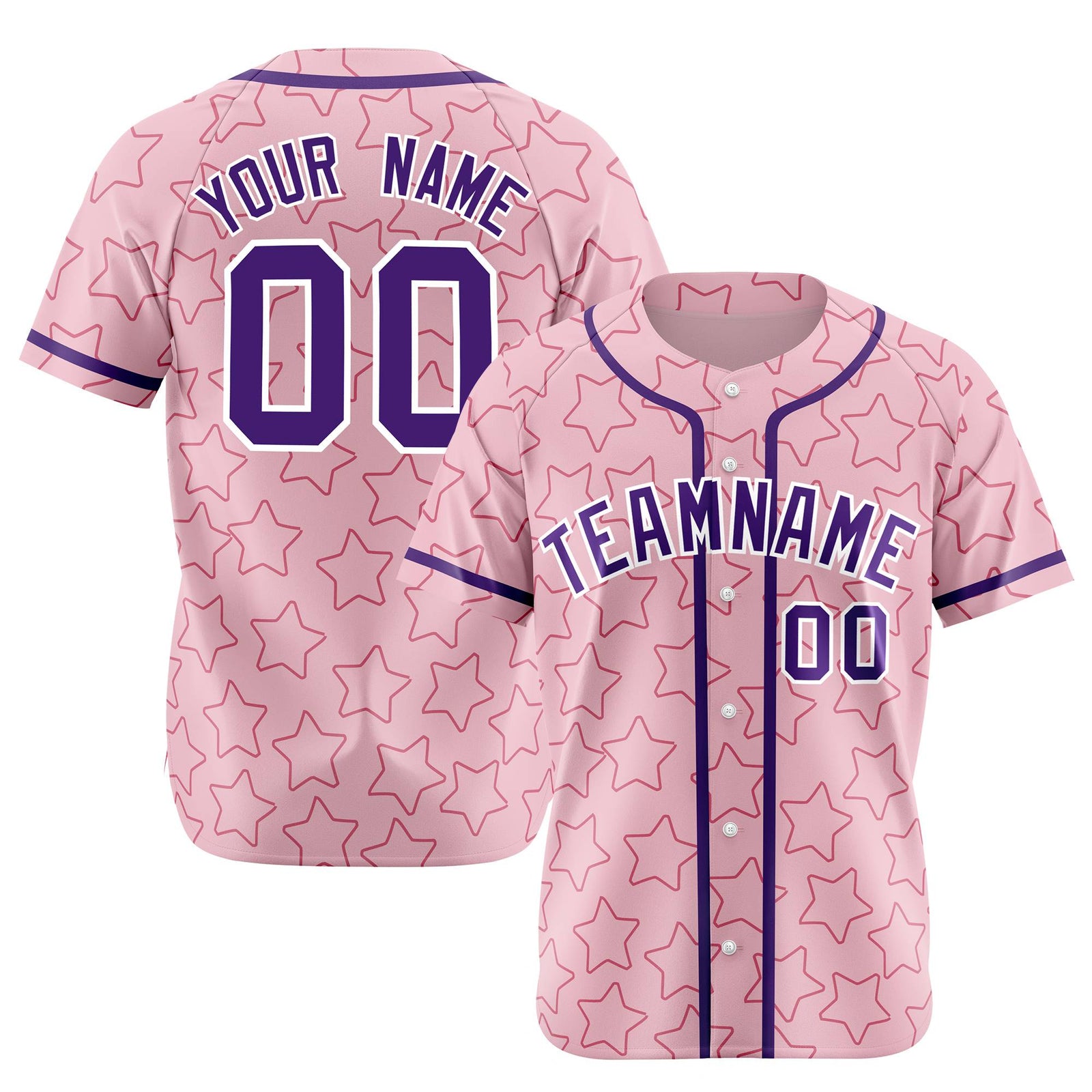 Custom Star Pink violet Baseball Jersey Button Down Shirt Personalized for Adults/Youth