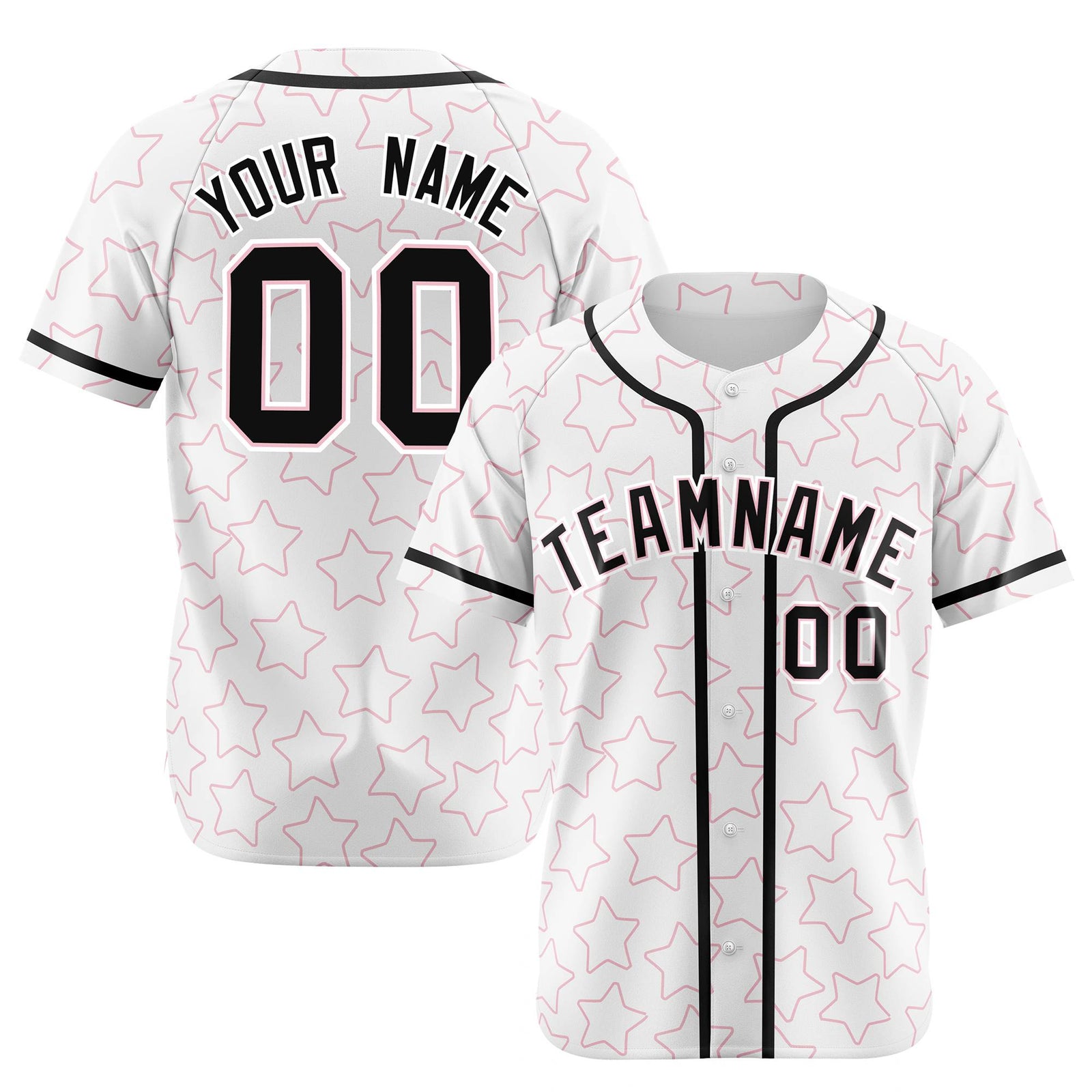 Custom Star White Black Baseball Jersey Button Down Shirt Personalized for Adults/Youth