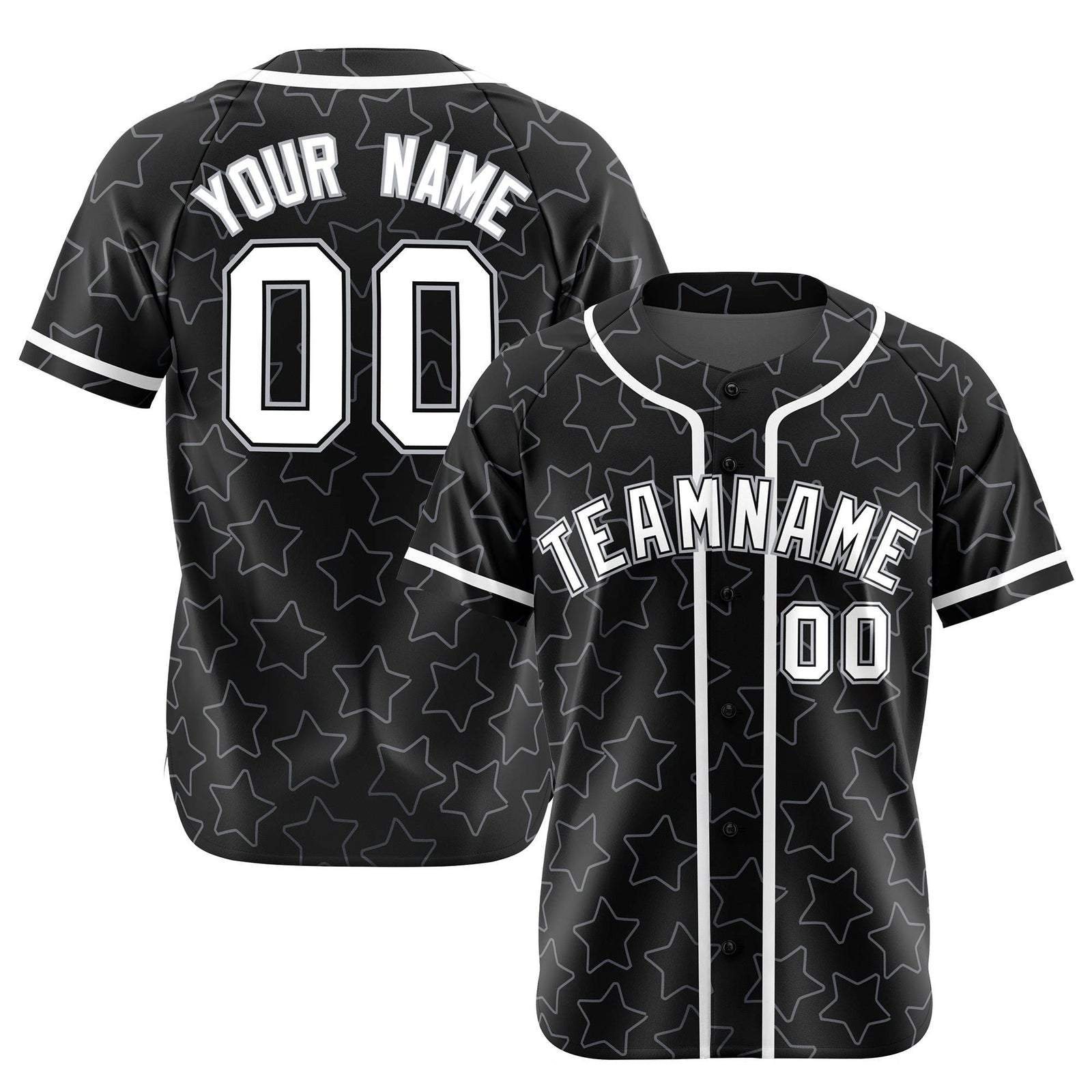 Custom Star Black White Baseball Jersey Button Down Shirt Personalized for Adults/Youth