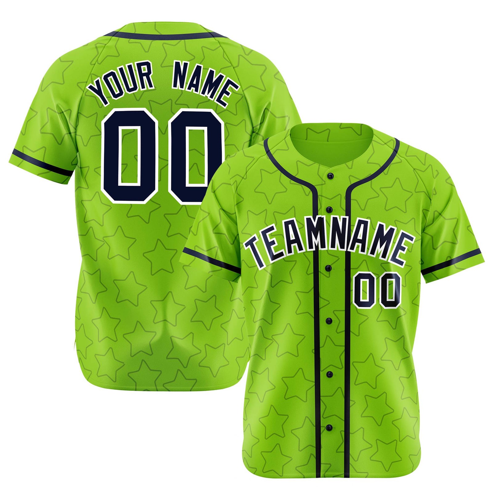 Custom Star Neon Green-Blue Baseball Jersey Button Down Shirt Personalized for Adults/Youth
