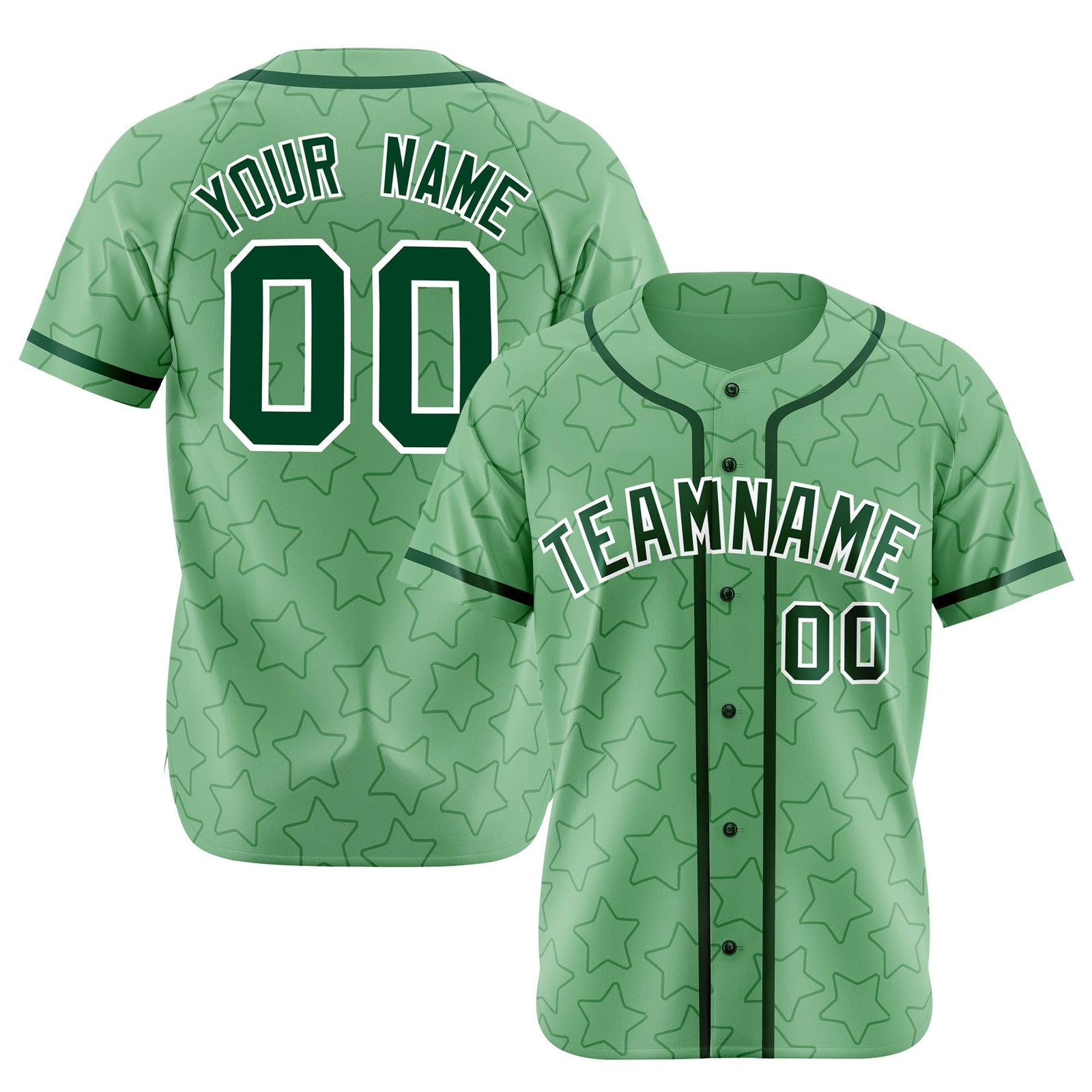 Custom Star Green-Dark Green Baseball Jersey Button Down Shirt Personalized for Adults/Youth