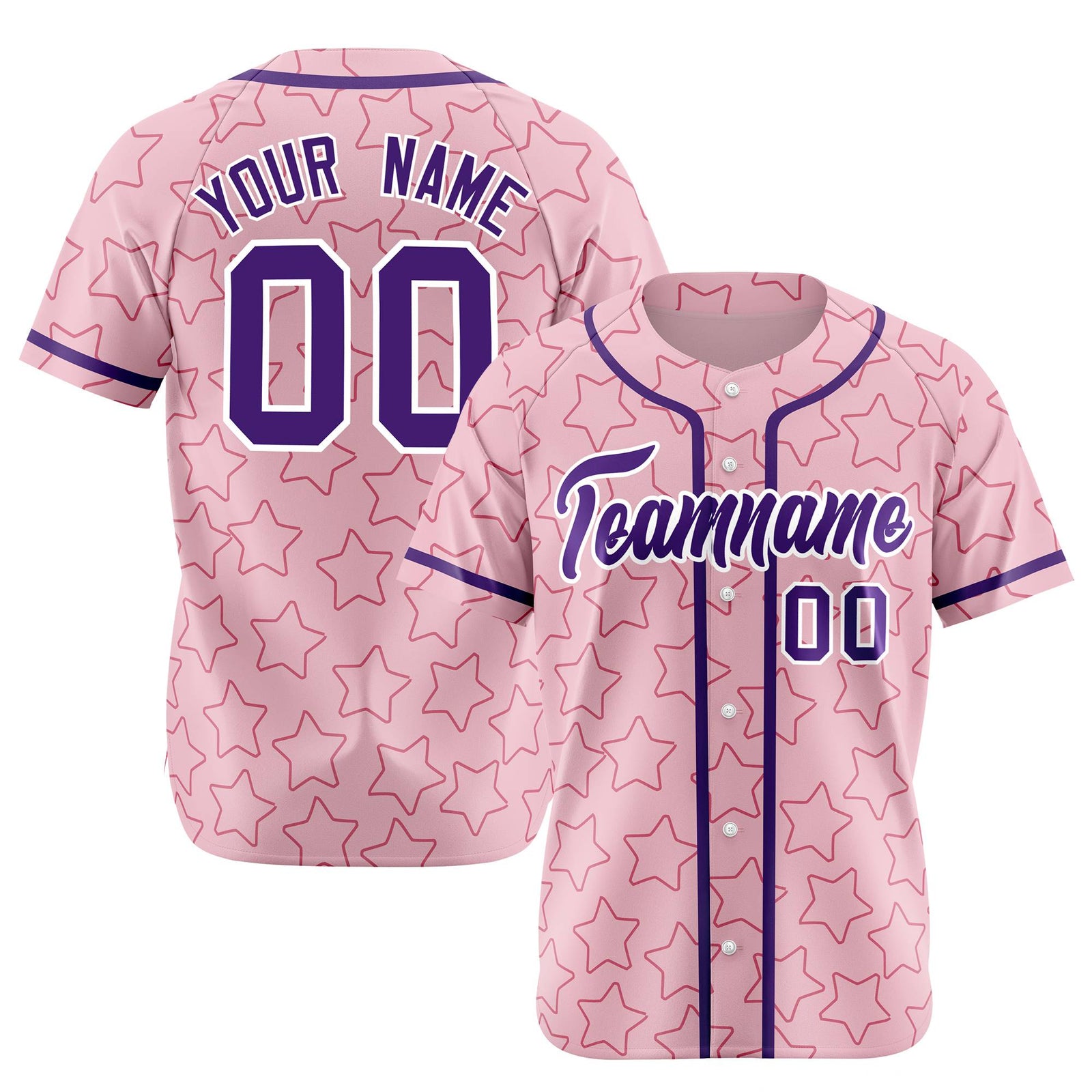 Custom Star Pink violet Baseball Jersey Button Down Shirt Personalized for Adults/Youth
