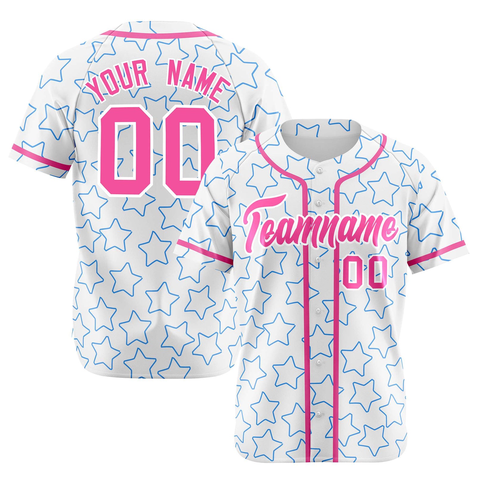 Custom Star White Pink Baseball Jersey Button Down Shirt Personalized for Adults/Youth