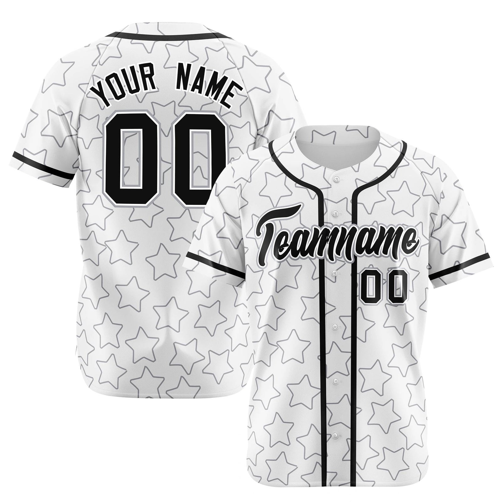 Custom Star White Black Baseball Jersey Button Down Shirt Personalized for Adults/Youth