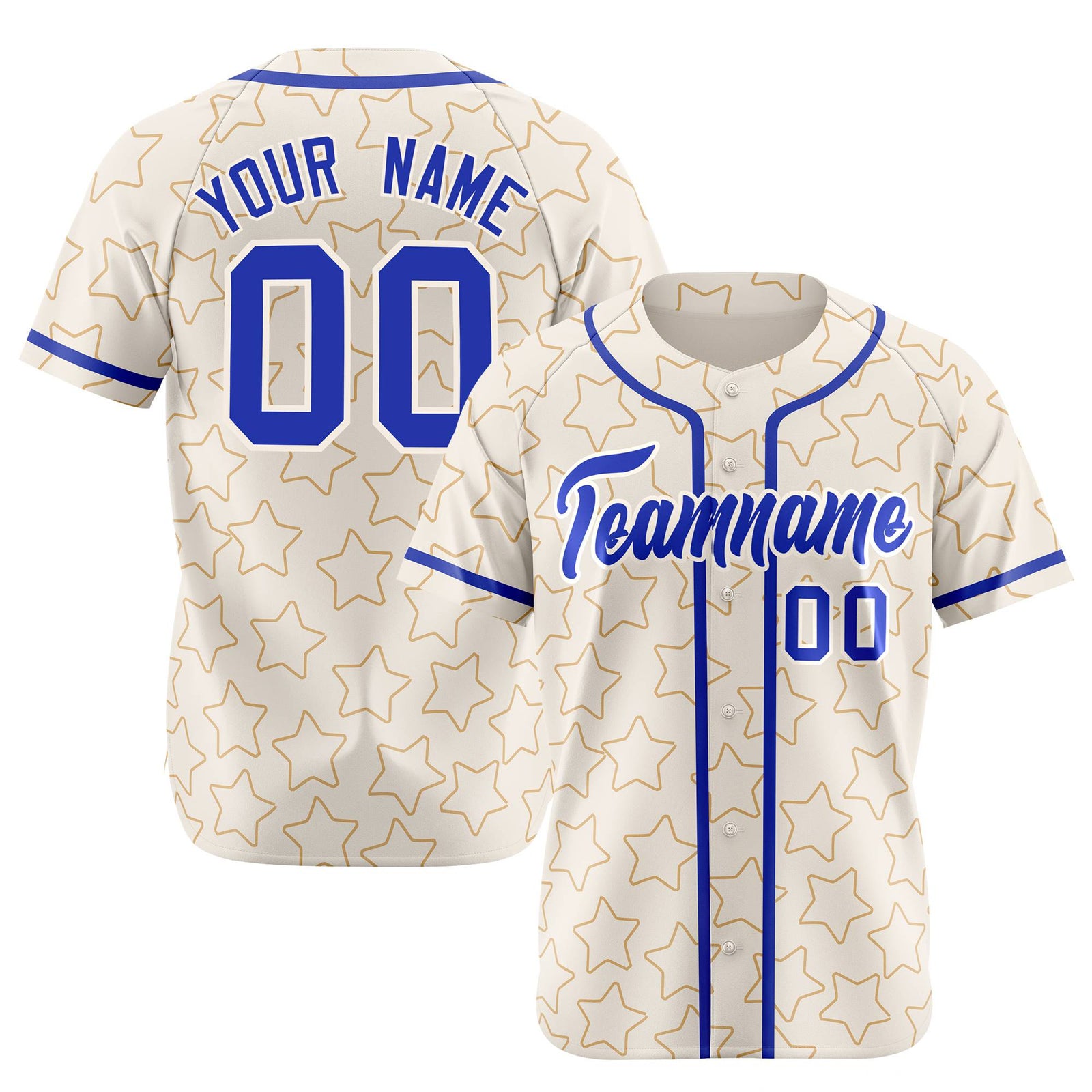 Custom Star Cream Blue Baseball Jersey Button Down Shirt Personalized for Adults/Youth