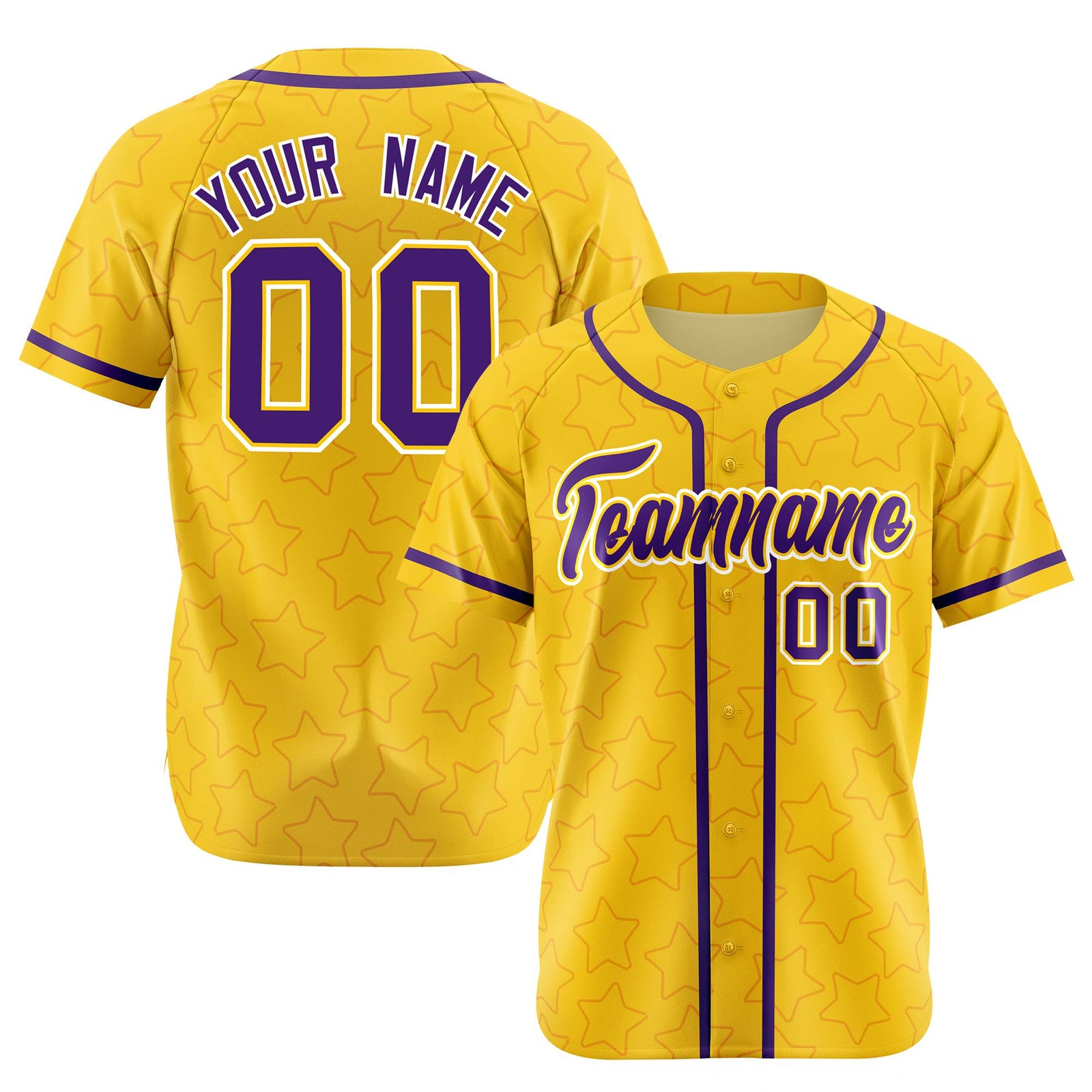 Custom Star Gold Purple Baseball Jersey Button Down Shirt Personalized for Adults/Youth