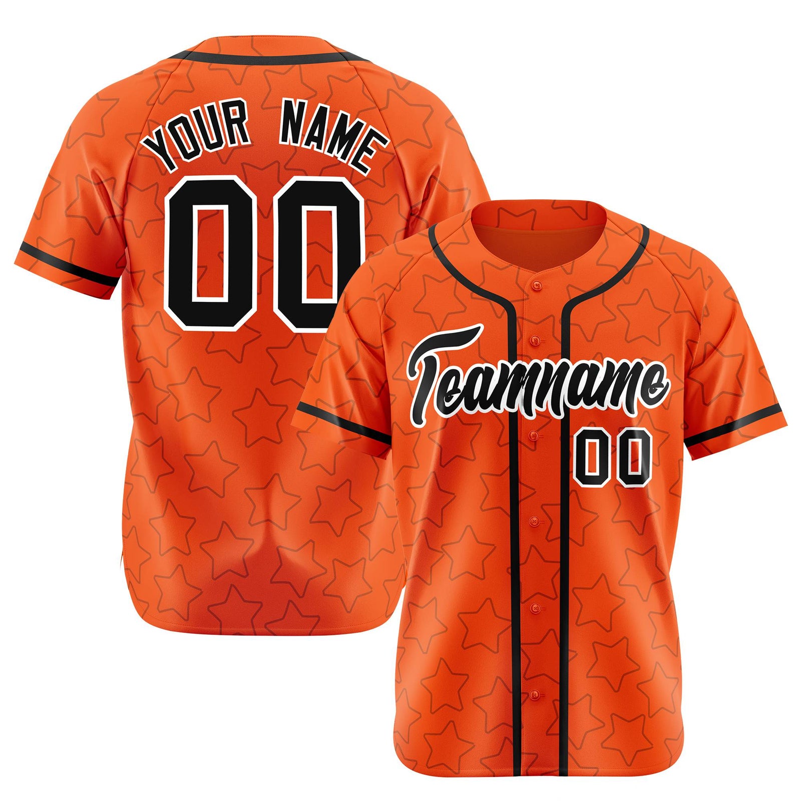 Custom Star Orange Black Baseball Jersey Button Down Shirt Personalized for Adults/Youth