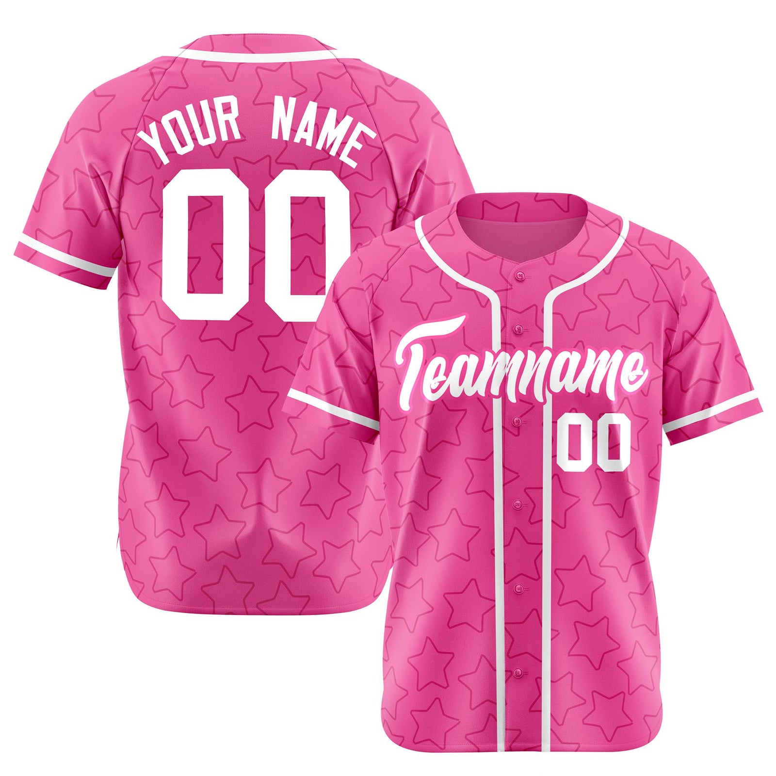 Custom Star Pink White Baseball Jersey Button Down Shirt Personalized for Adults/Youth
