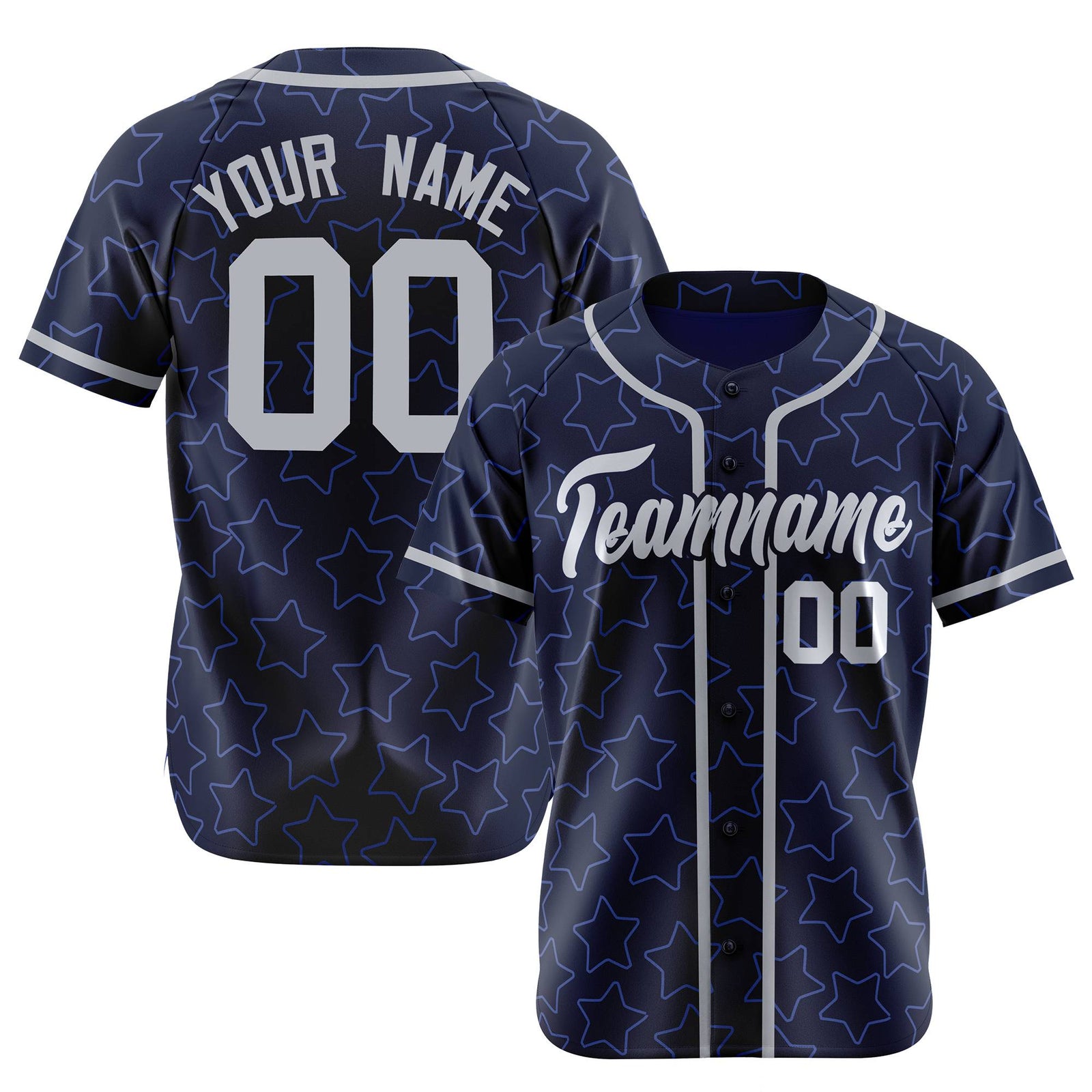 Custom Star Navy Blue-White Baseball Jersey Button Down Shirt Personalized for Adults/Youth
