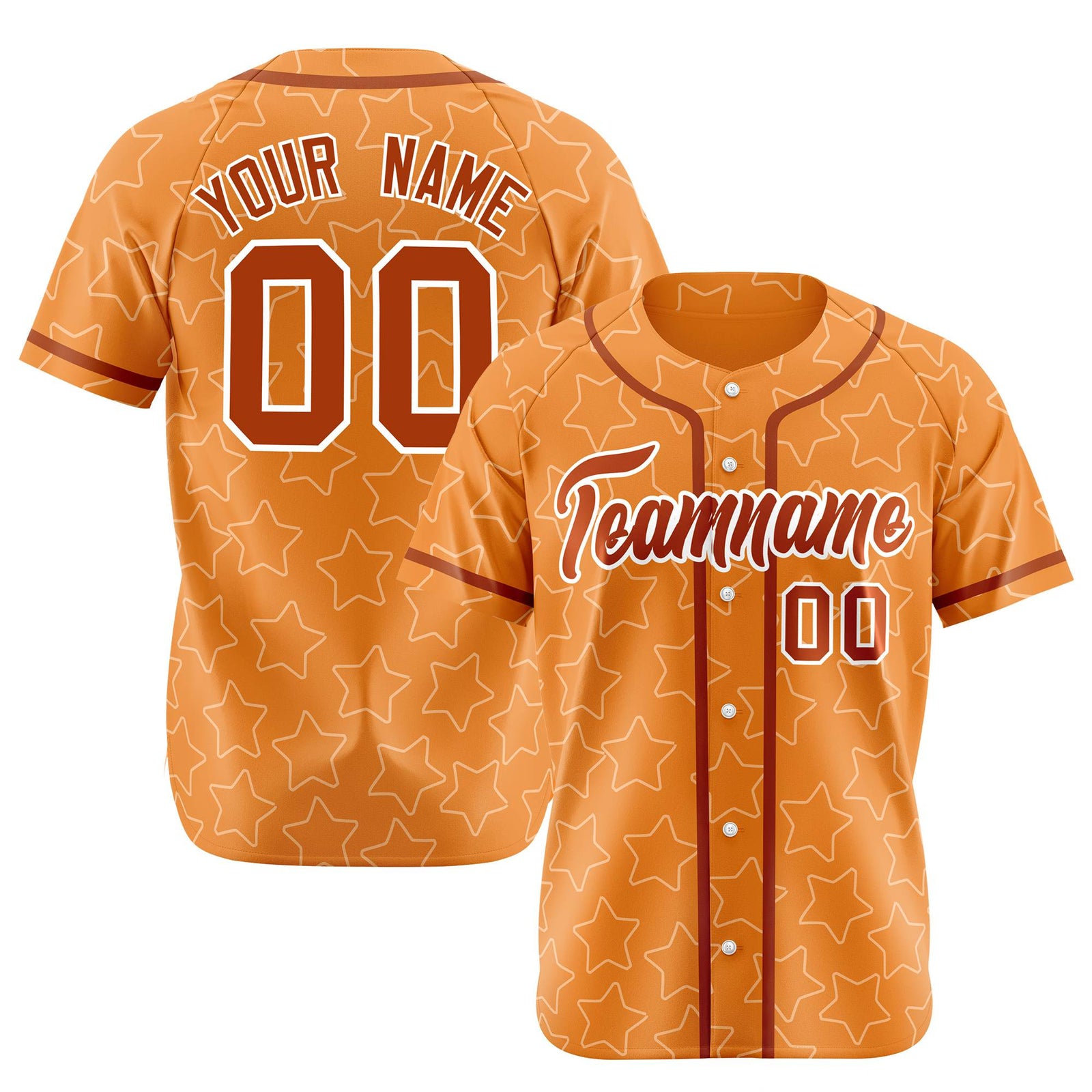 Custom Star Orange Red Baseball Jersey Button Down Shirt Personalized for Adults/Youth