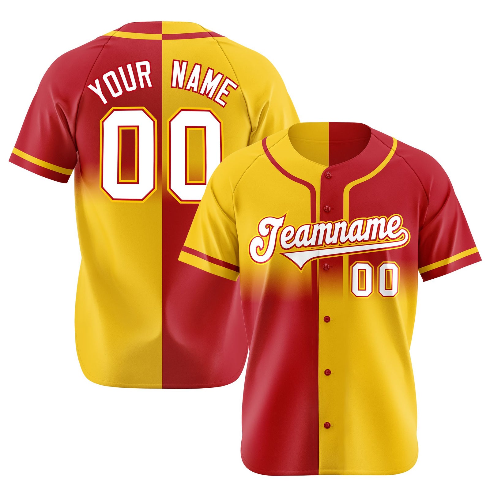 Custom Gold-Red White Authentic Split Fashion Baseball Jersey