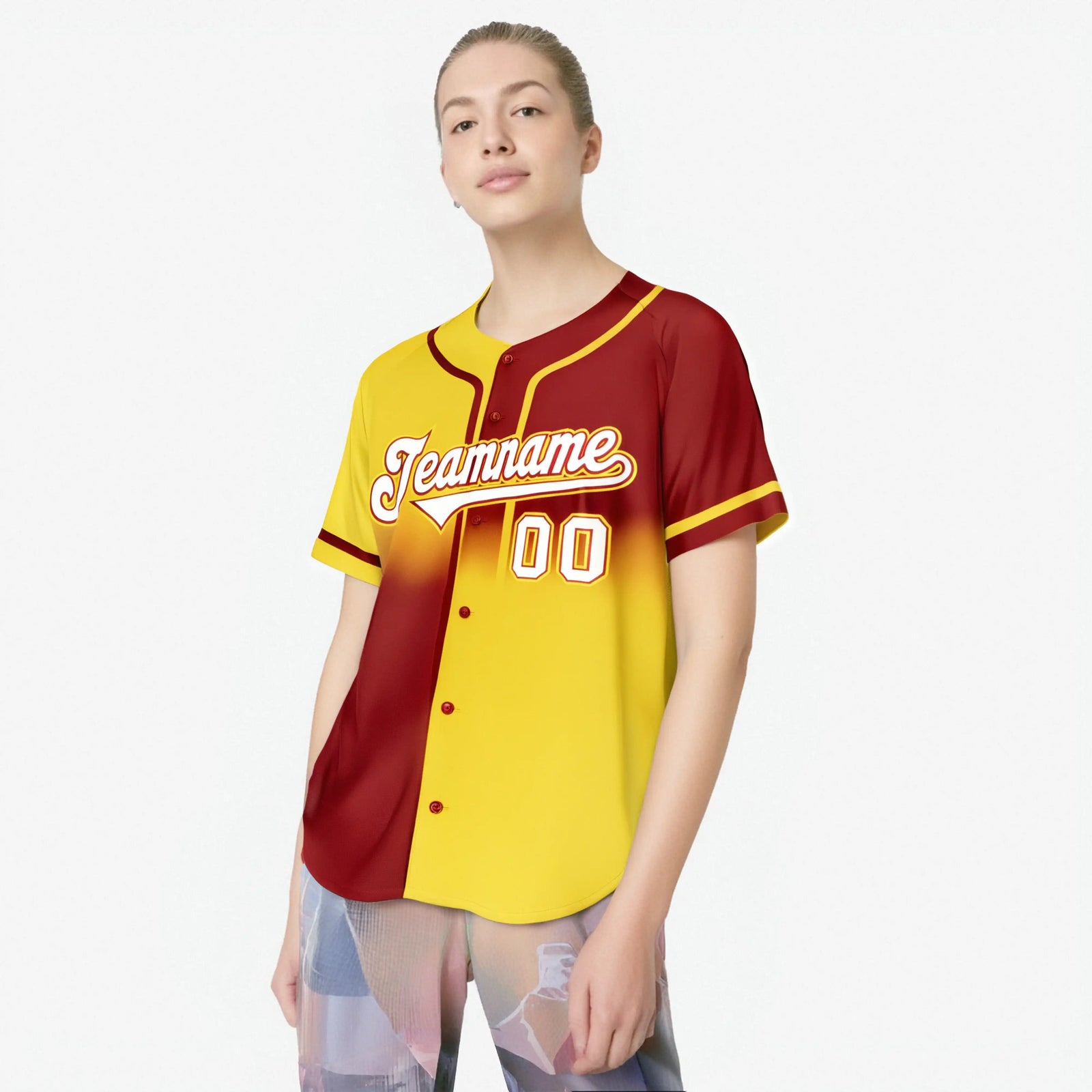 Custom Gold-Red White Authentic Split Fashion Baseball Jersey