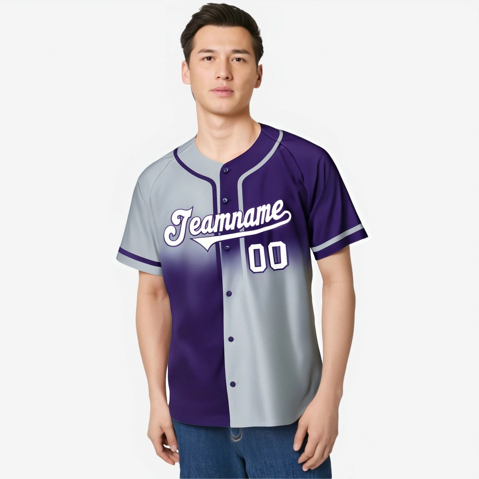 Custom Gray-Purple White Authentic Split Fashion Baseball Jersey