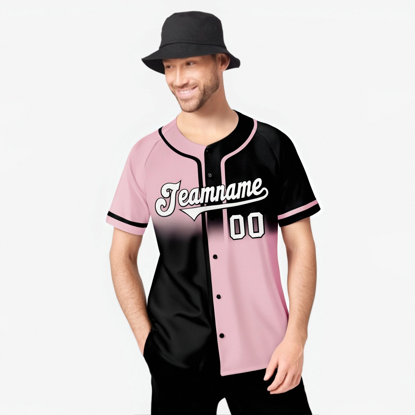 Custom Pink-Black White Authentic Split Fashion Baseball Jersey
