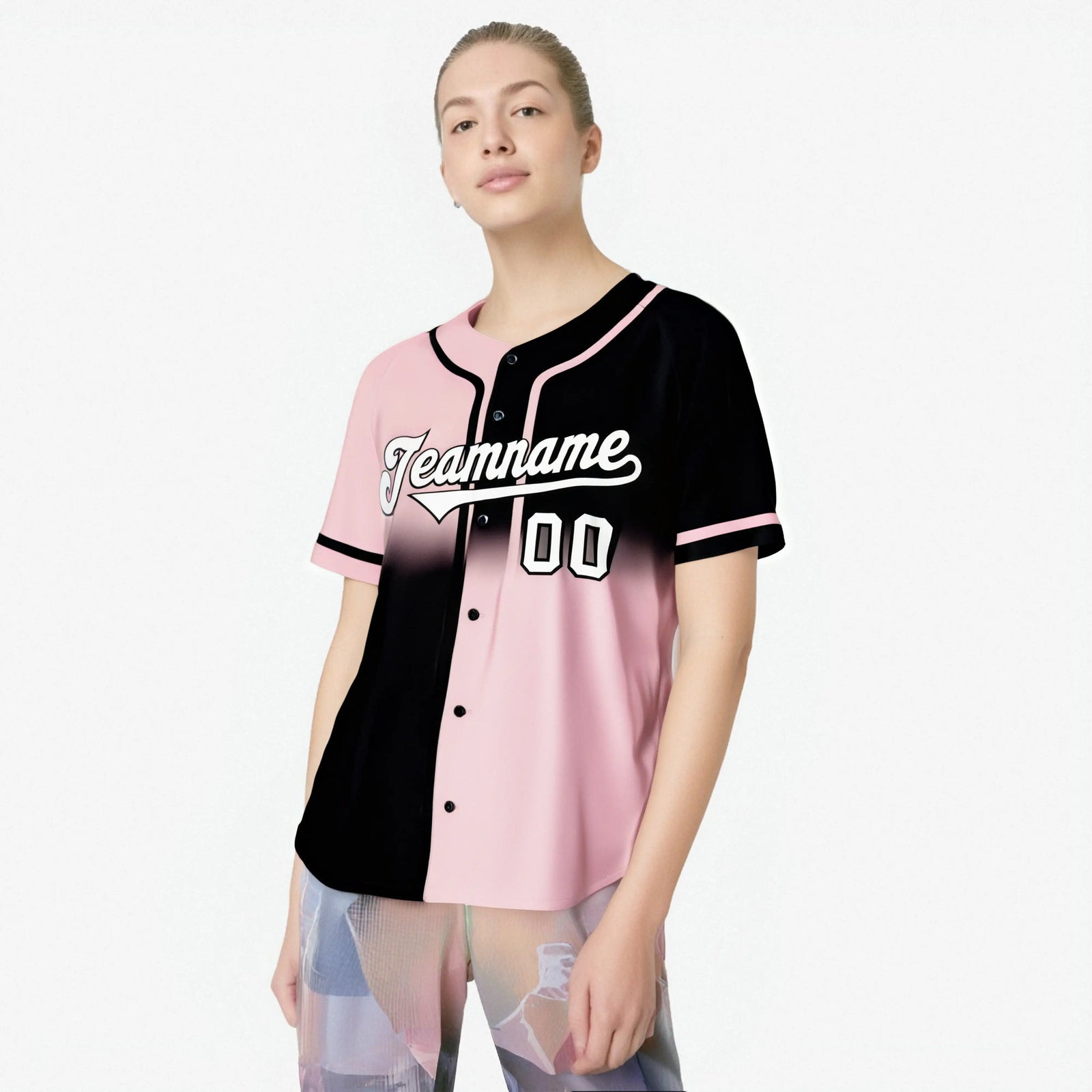 Custom Pink-Black White Authentic Split Fashion Baseball Jersey