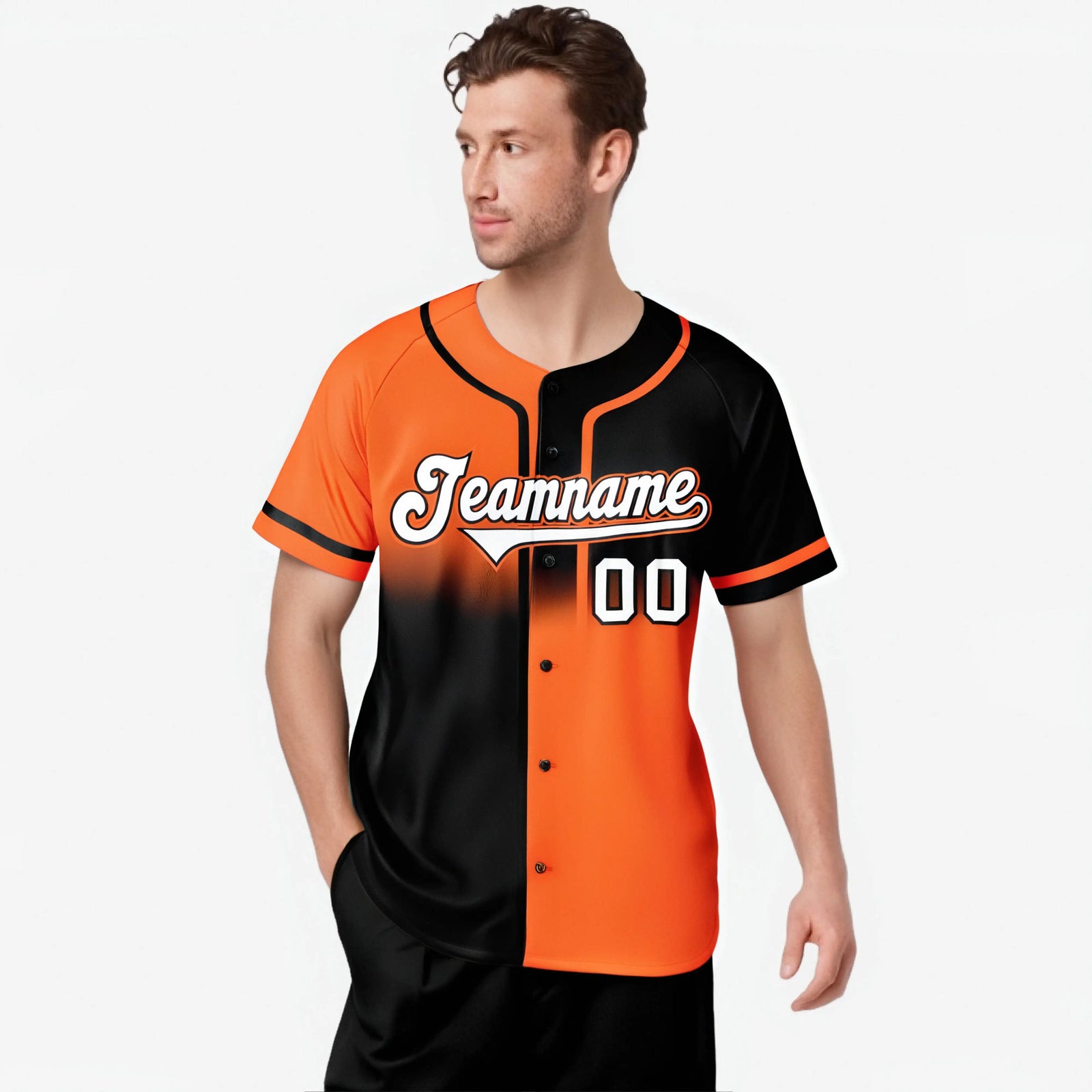 Custom Orange-Black White Authentic Split Fashion Baseball Jersey