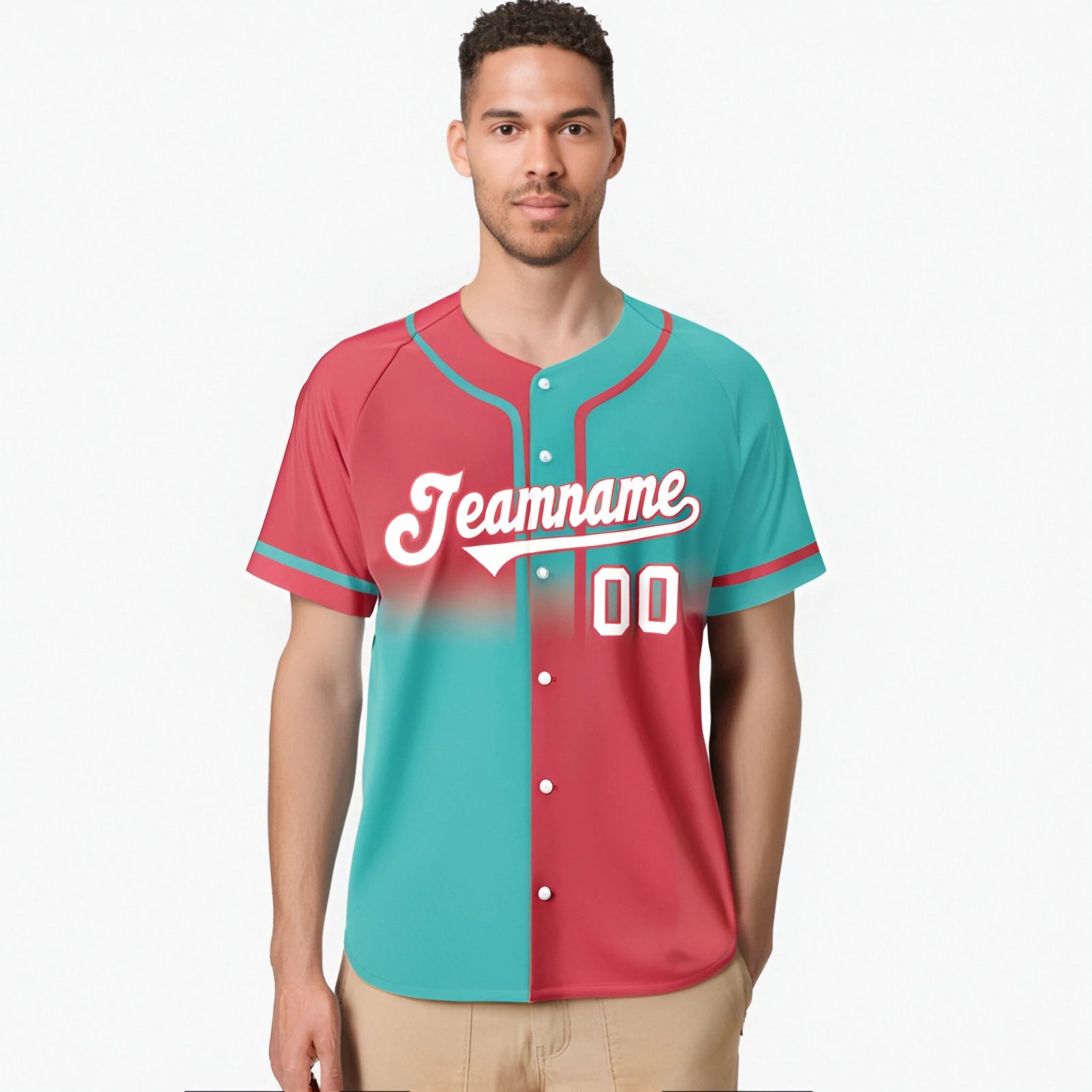 Custom Bright Green-Light Red White Authentic Split Fashion Baseball Jersey