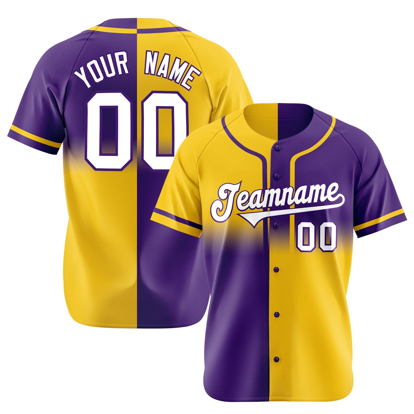 Custom Gold-Purple White Authentic Split Fashion Baseball Jersey