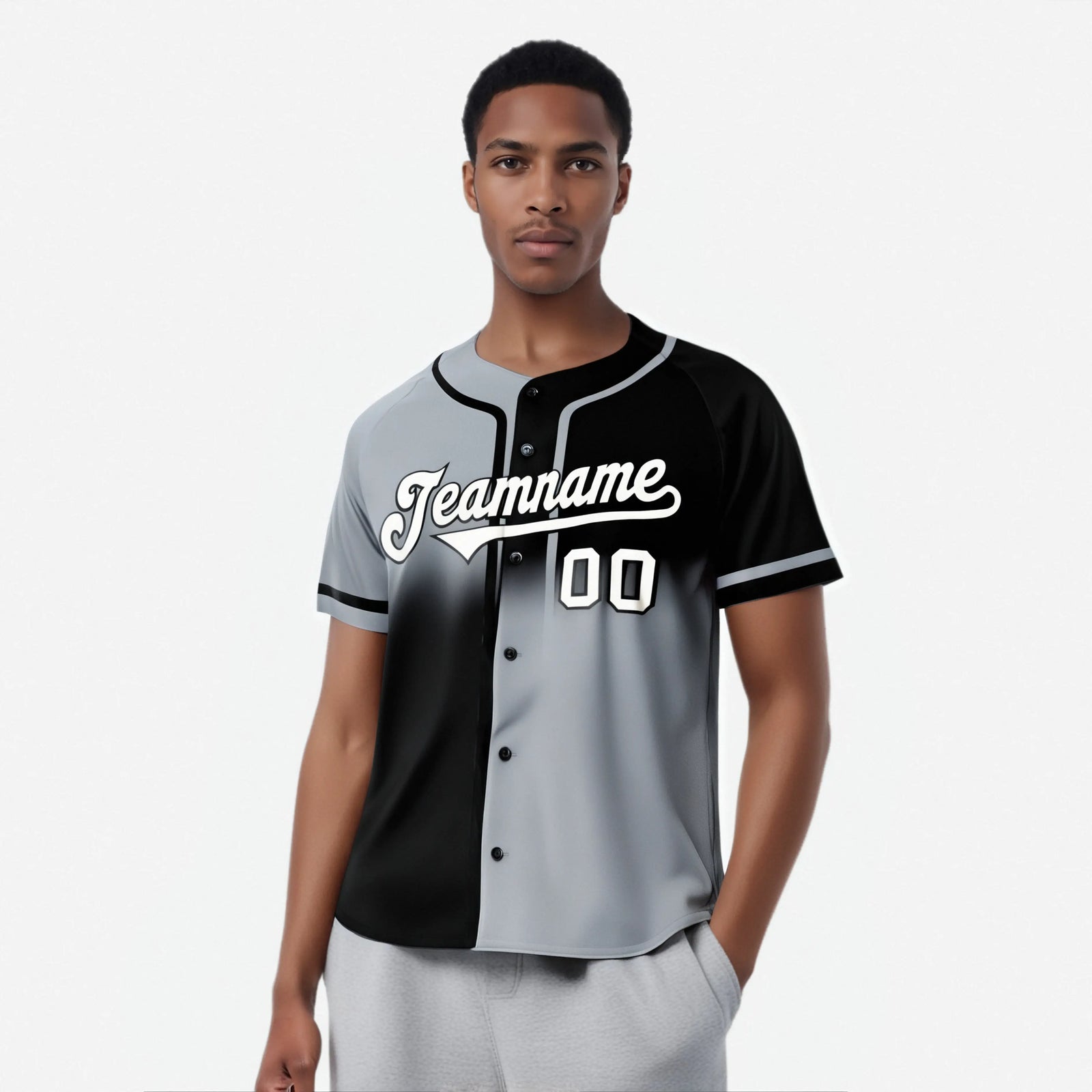 Custom Gray-Black White Authentic Split Fashion Baseball Jersey