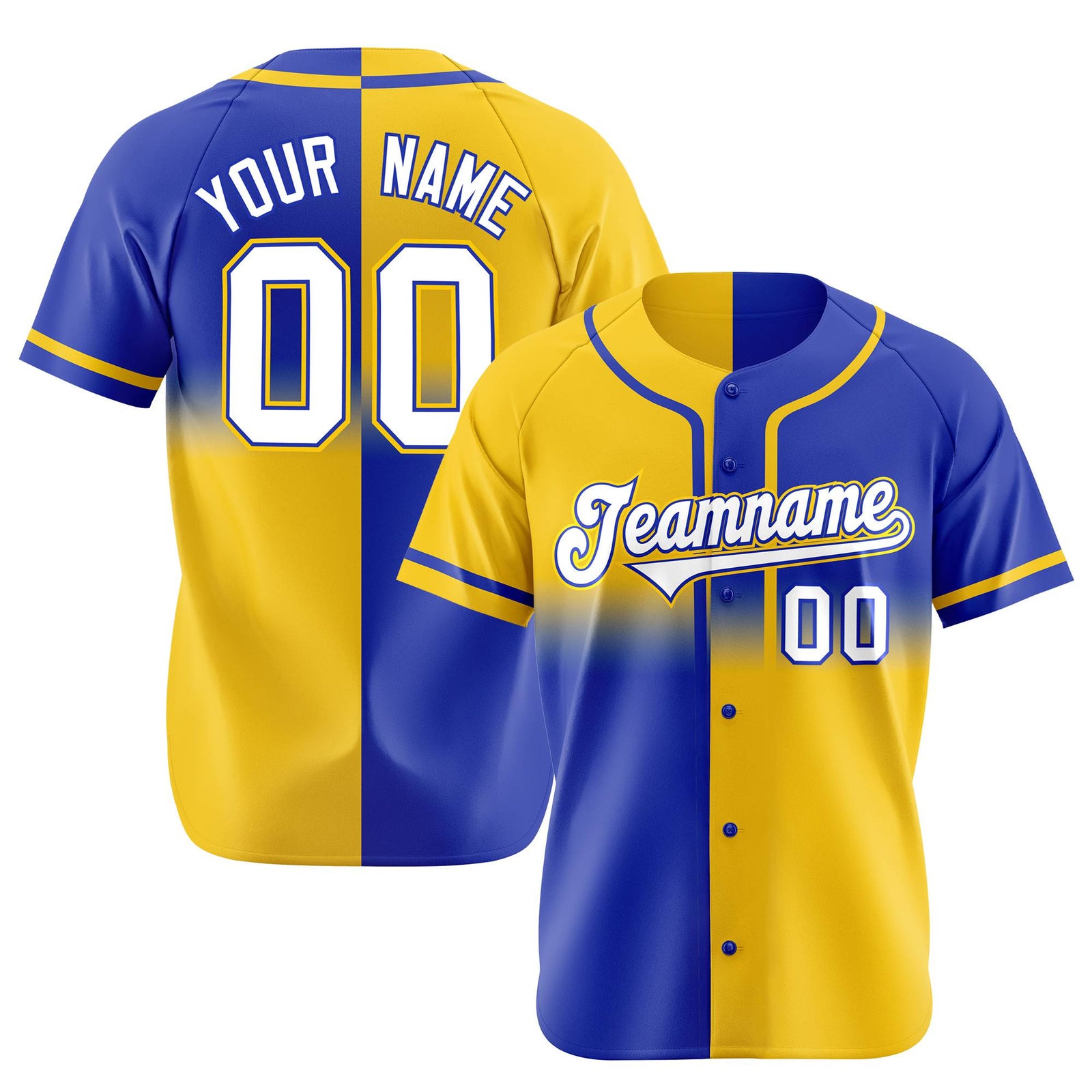 Custom Gold-Royal Blue White Authentic Split Fashion Baseball Jersey