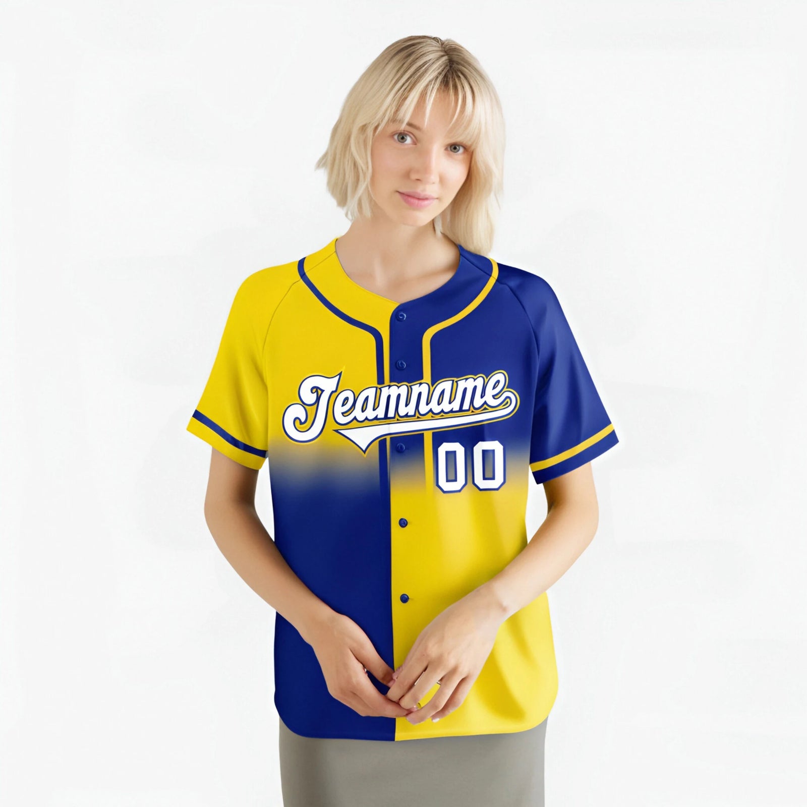 Custom Gold-Royal Blue White Authentic Split Fashion Baseball Jersey