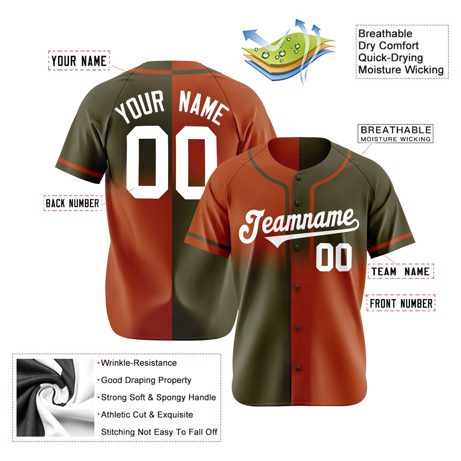 Custom Brown-Texas Orange White Authentic Split Fashion Baseball Jersey