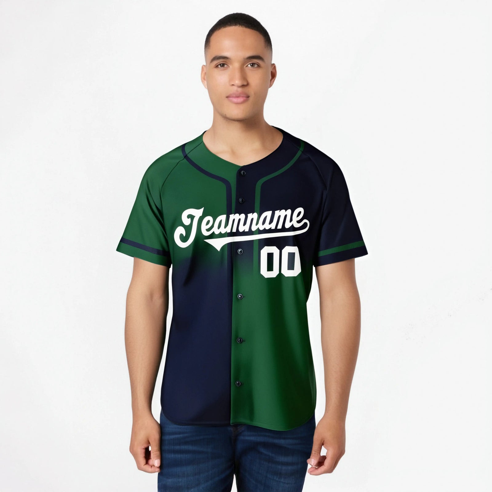 Custom Navy Green White Authentic Split Fashion Baseball Jersey