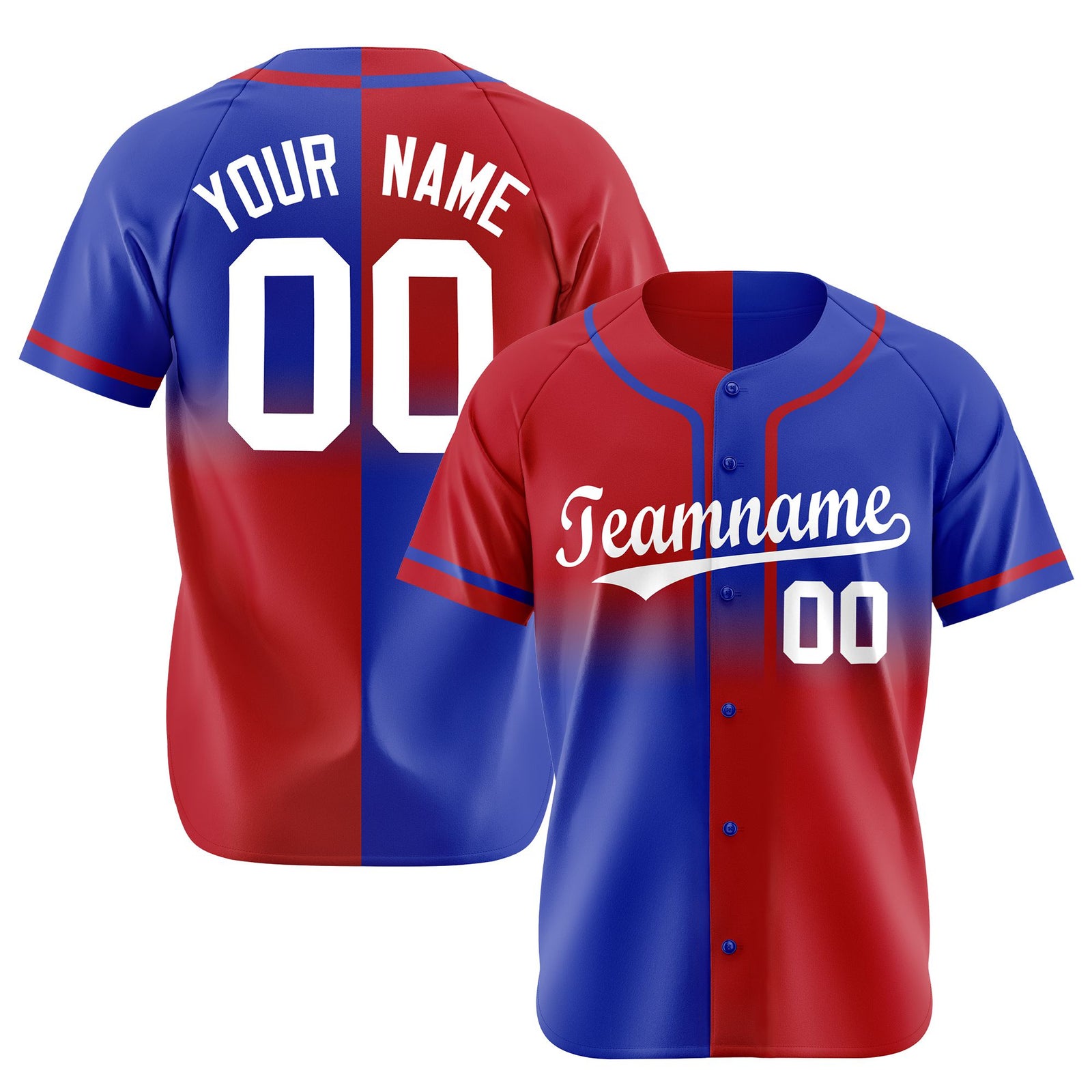 Custom Red-Blue White Authentic Split Fashion Baseball Jersey