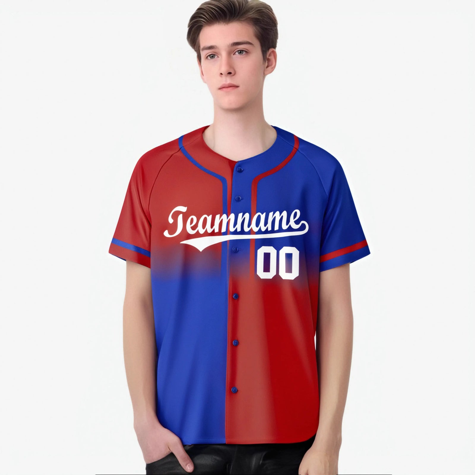 Custom Red-Blue White Authentic Split Fashion Baseball Jersey