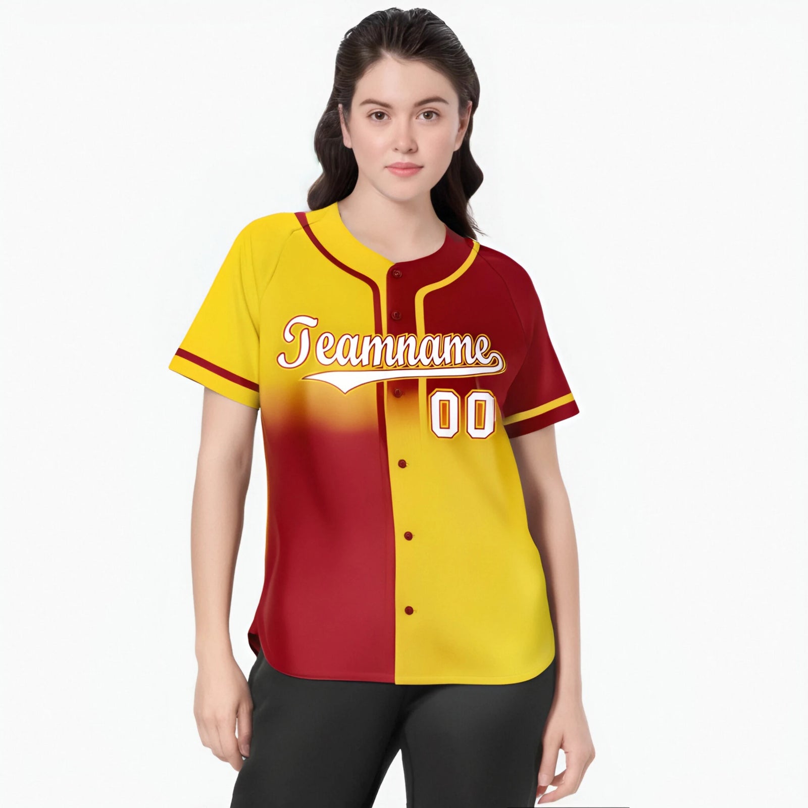 Custom Gold-Red White Authentic Split Fashion Baseball Jersey