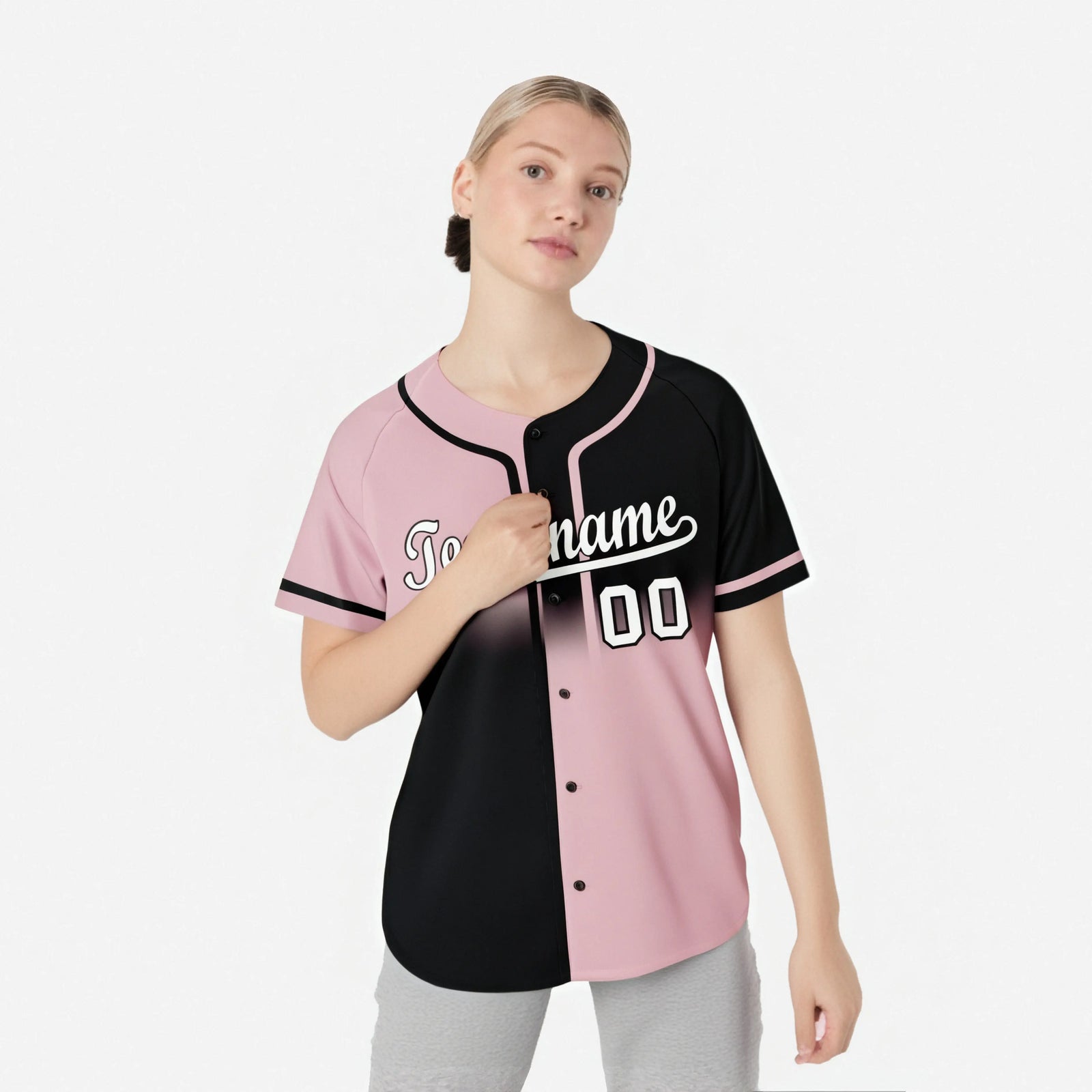 Custom Pink-Black White Authentic Split Fashion Baseball Jersey