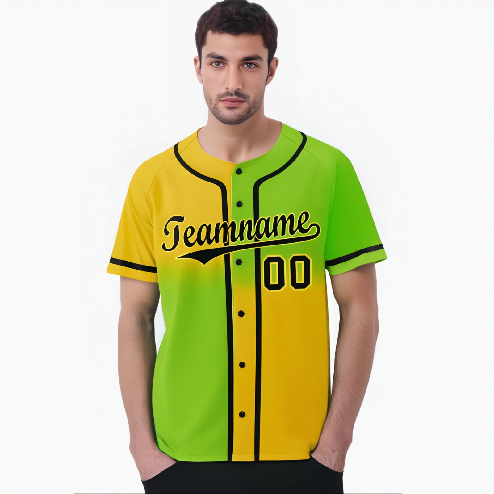 Custom Gold-Green Black Authentic Split Fashion Baseball Jersey