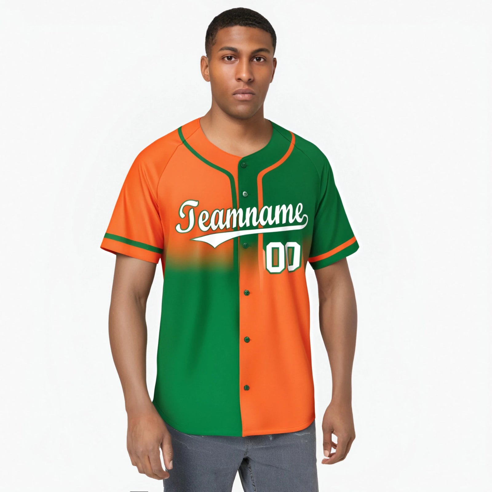 Custom Orange-Green White Authentic Split Fashion Baseball Jersey