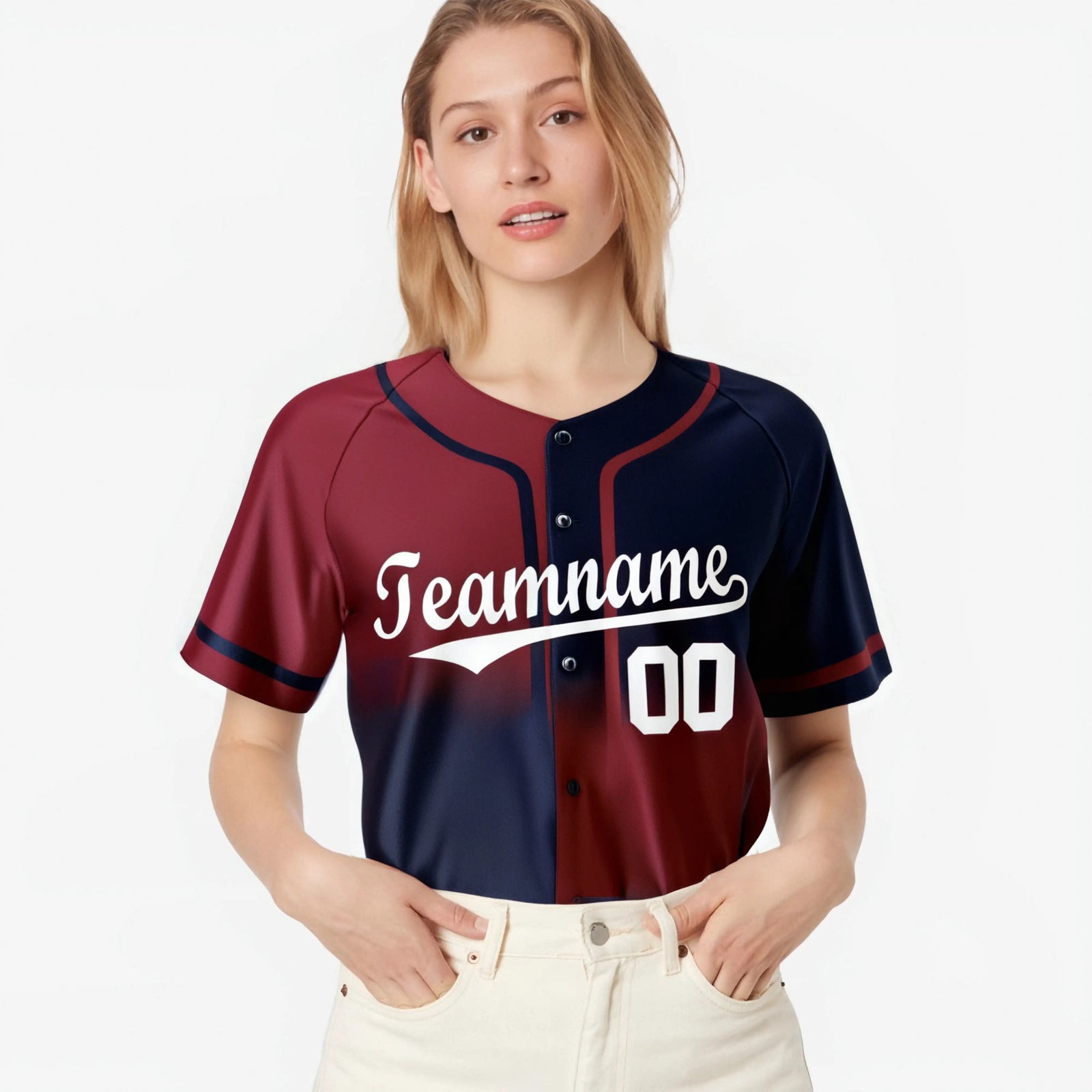 Custom Crimson-Navy White Authentic Split Fashion Baseball Jersey