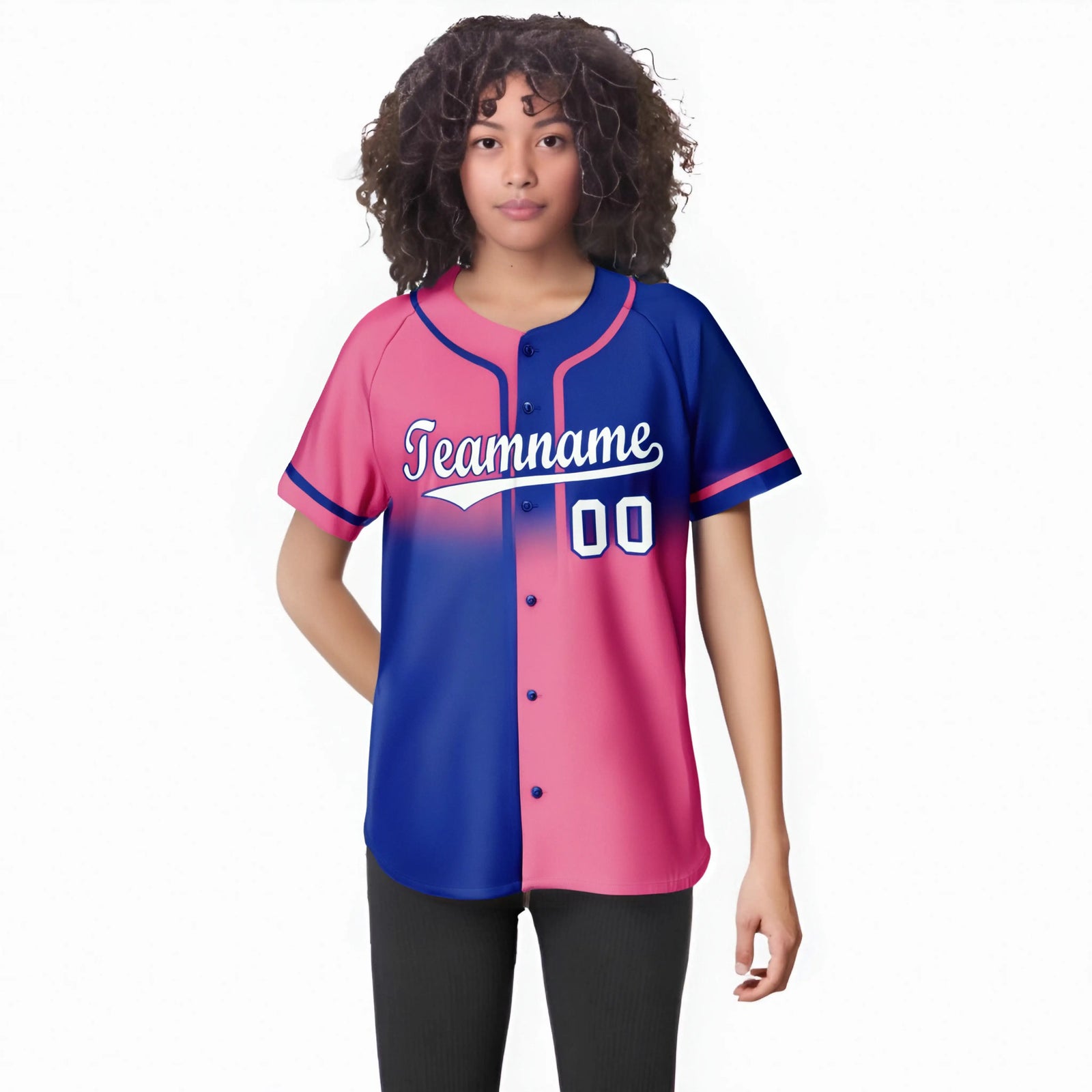 Custom Pink-Royal Blue White Authentic Split Fashion Baseball Jersey