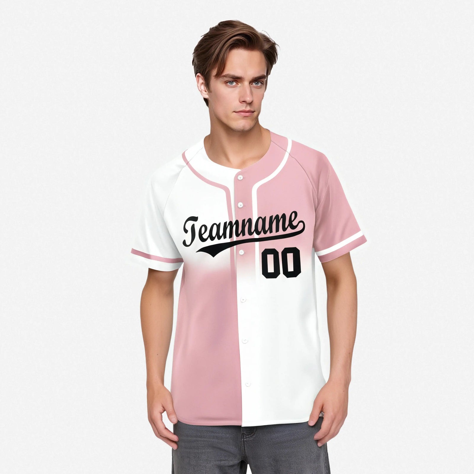 Custom Pink-White Black Authentic Split Fashion Baseball Jersey