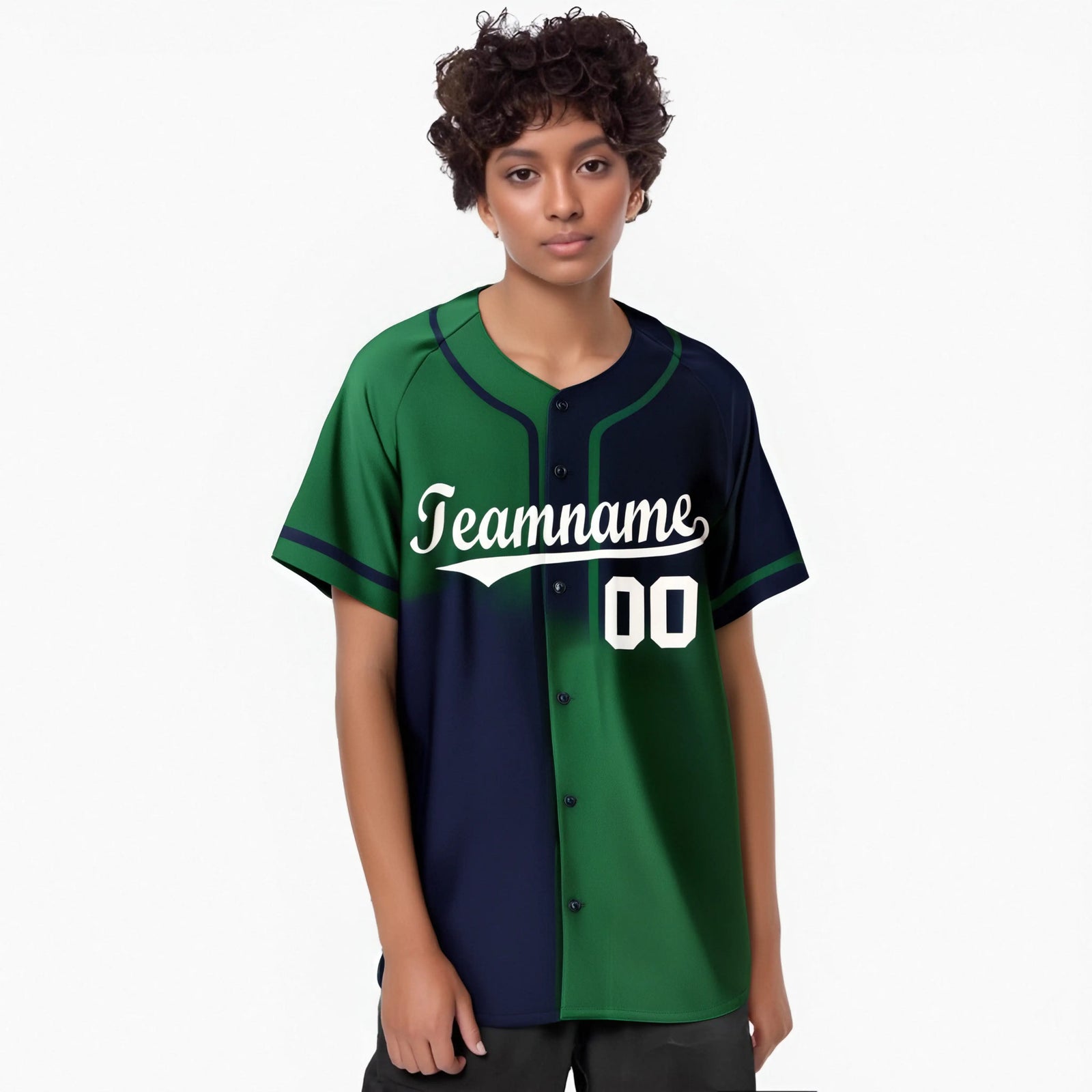 Custom Navy Green White Authentic Split Fashion Baseball Jersey