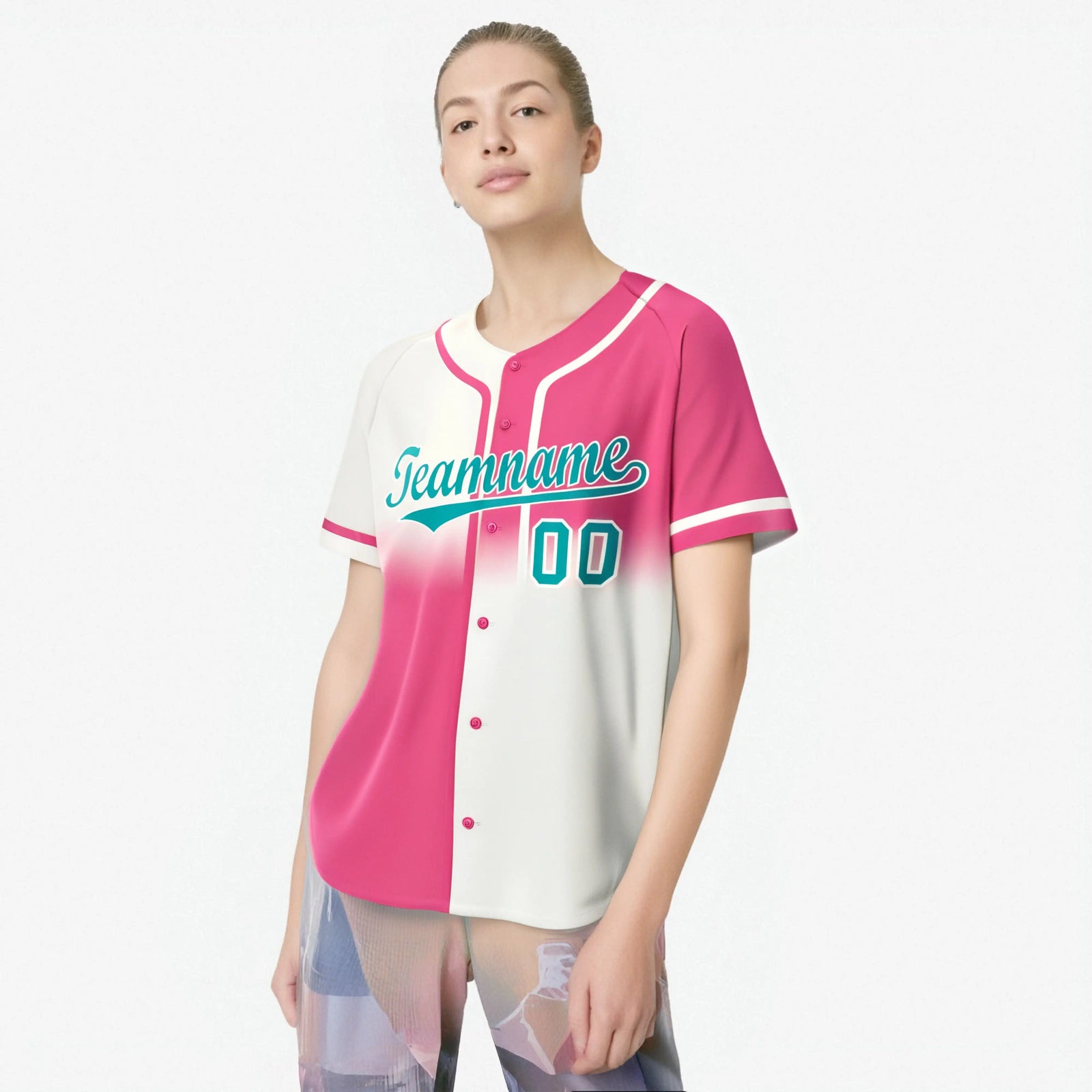 Custom Pink Khaki-Bright Green Authentic Split Fashion Baseball Jersey