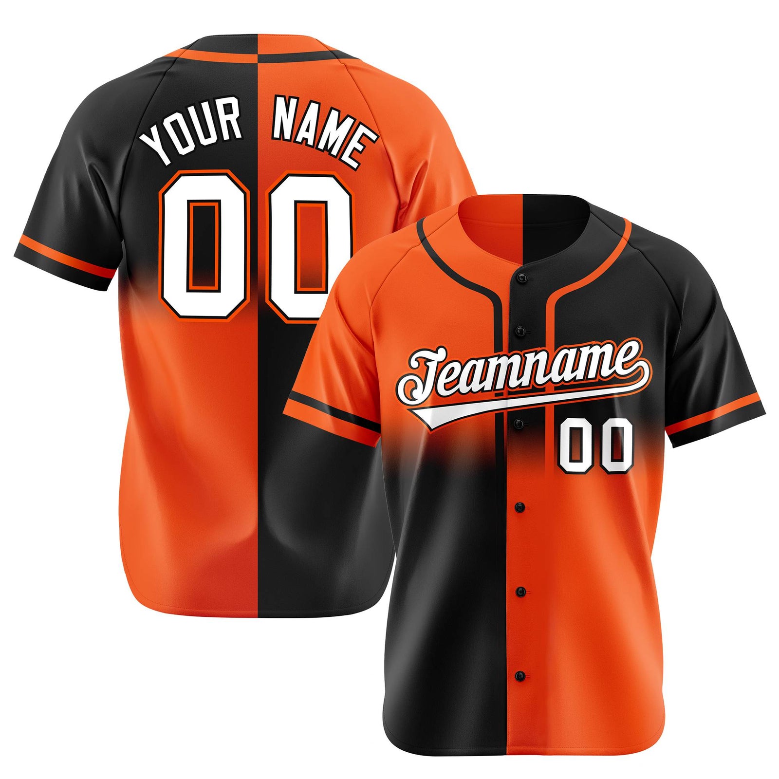 Custom Orange-Black White Authentic Split Fashion Baseball Jersey